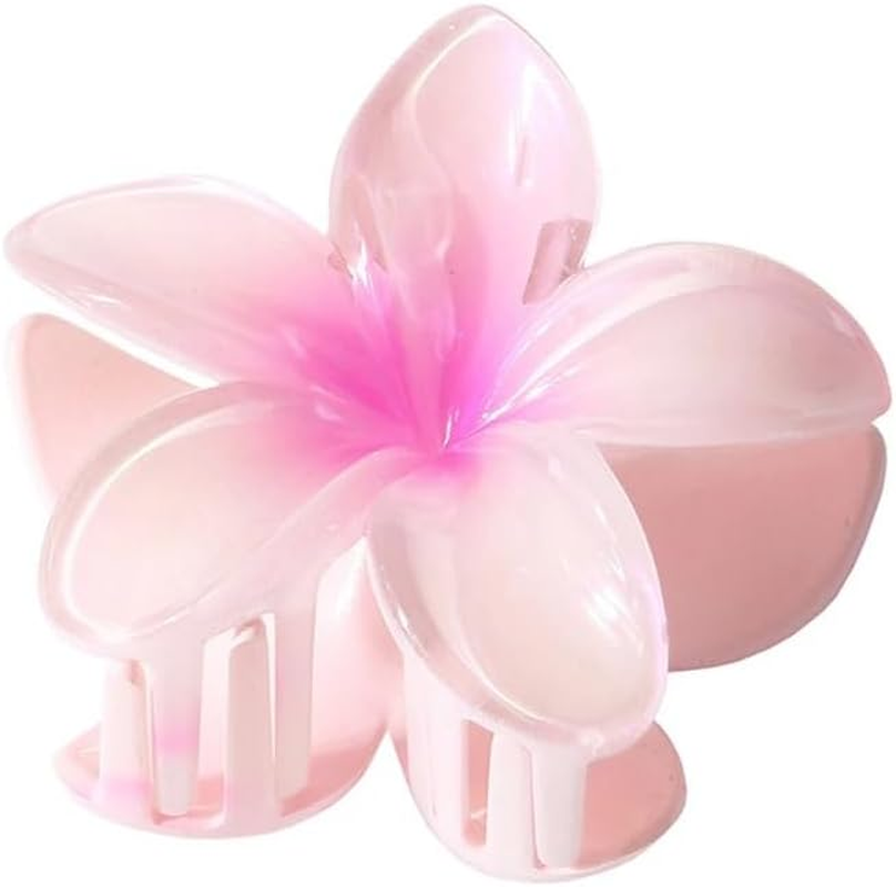 Hair Claw Clips 8Cm New Large Size Pearlescent Sweet Gradient Acrylic Plumeria Flower Hairpin Shark Clip Hairpin Hair Accessory image number 6
