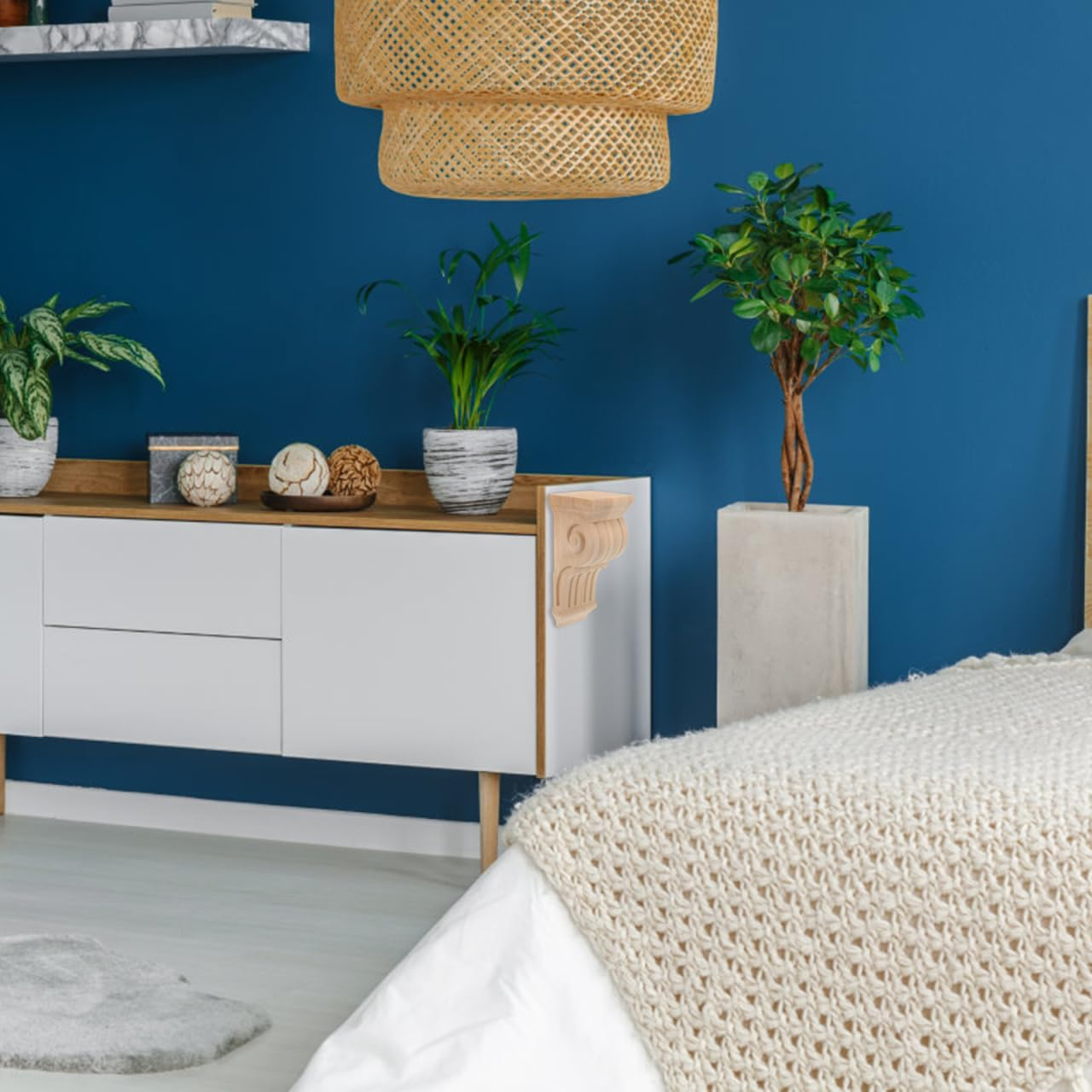 OSALADI 2Pcs Wood Carved Corner Vintage Decor Furniture Decals Wooden Corbels with Carved Wood Decal Crowns & Corner Blocks Furniture Decoration image number 5