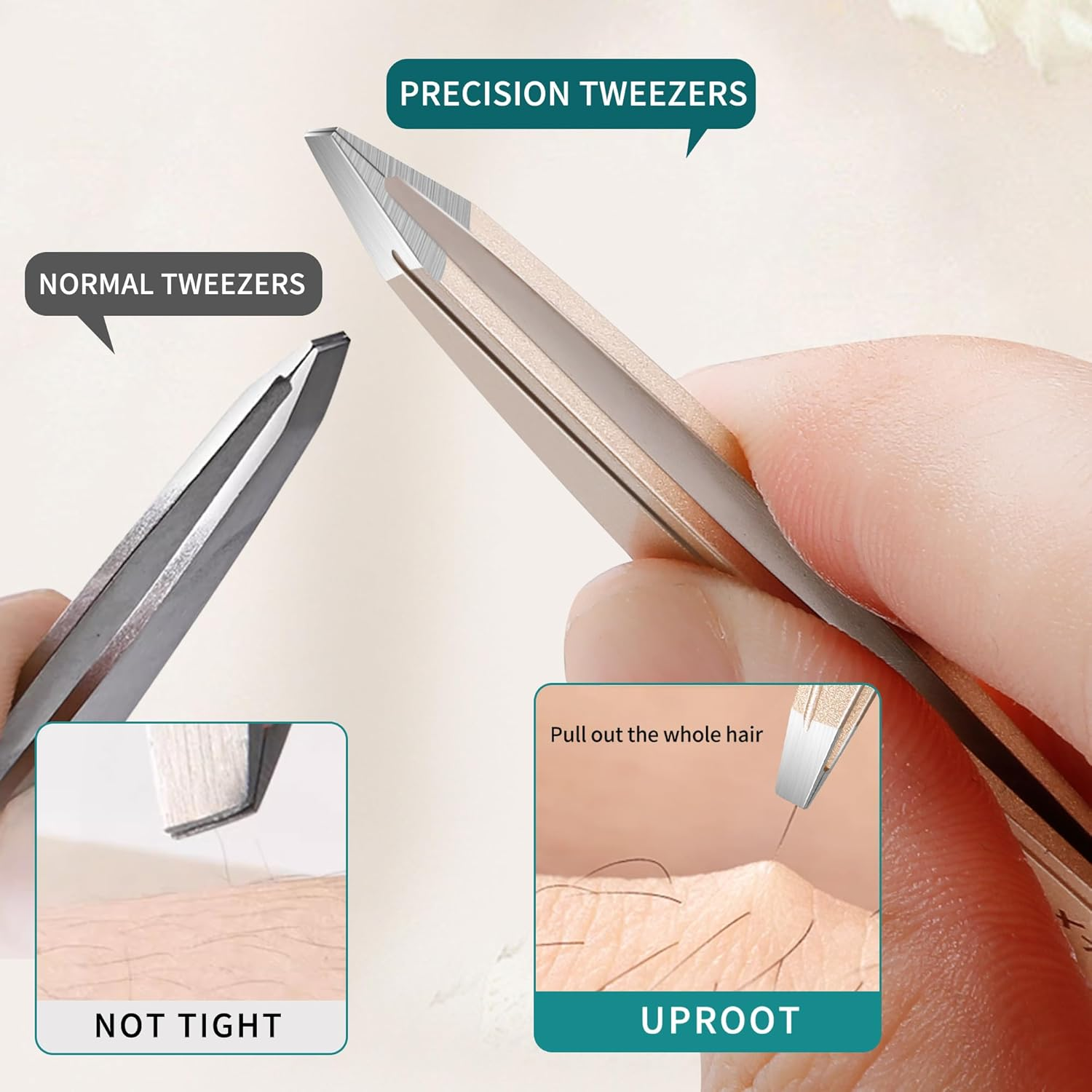 Tweezers Set for Women Facial Hair: 4Pcs Stainless Steel Eyebrow Tweezer Set with Travel Mirror Case, Suitable for Everyday Use in Car, Purse image number 3