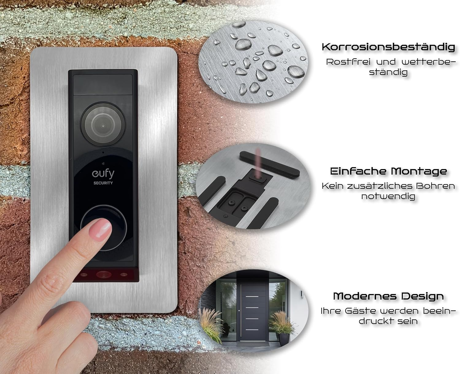 Baron Design | Stainless Steel Cover | Accessory for Eufy Video Doorbell | E340, 2K HD, S330, C30, C31, Slim | Mount, Shield, Plate for Bell image number 2