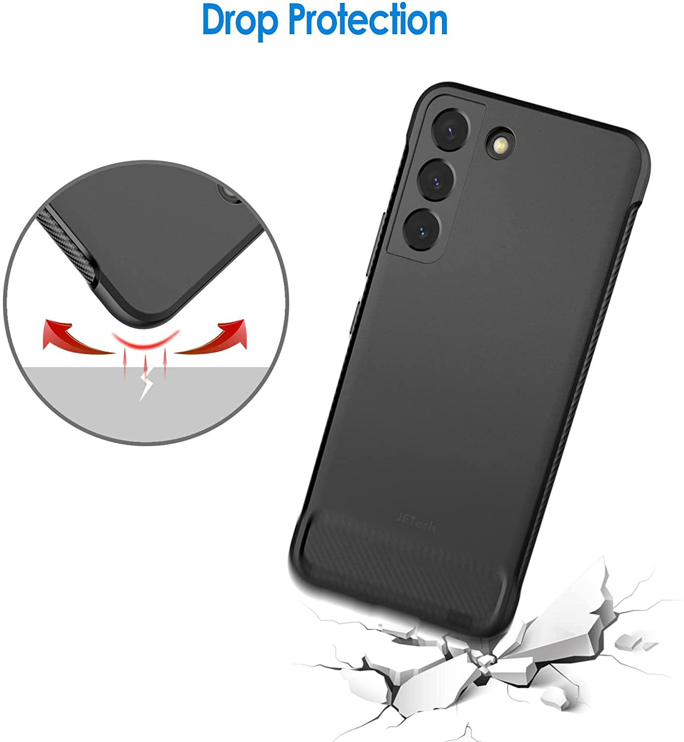 Jetech Slim Fit Case for Samsung Galaxy S22 5G 6.1-Inch, Thin Phone Cover with Shock-Absorption and Carbon Fiber Design (Black)