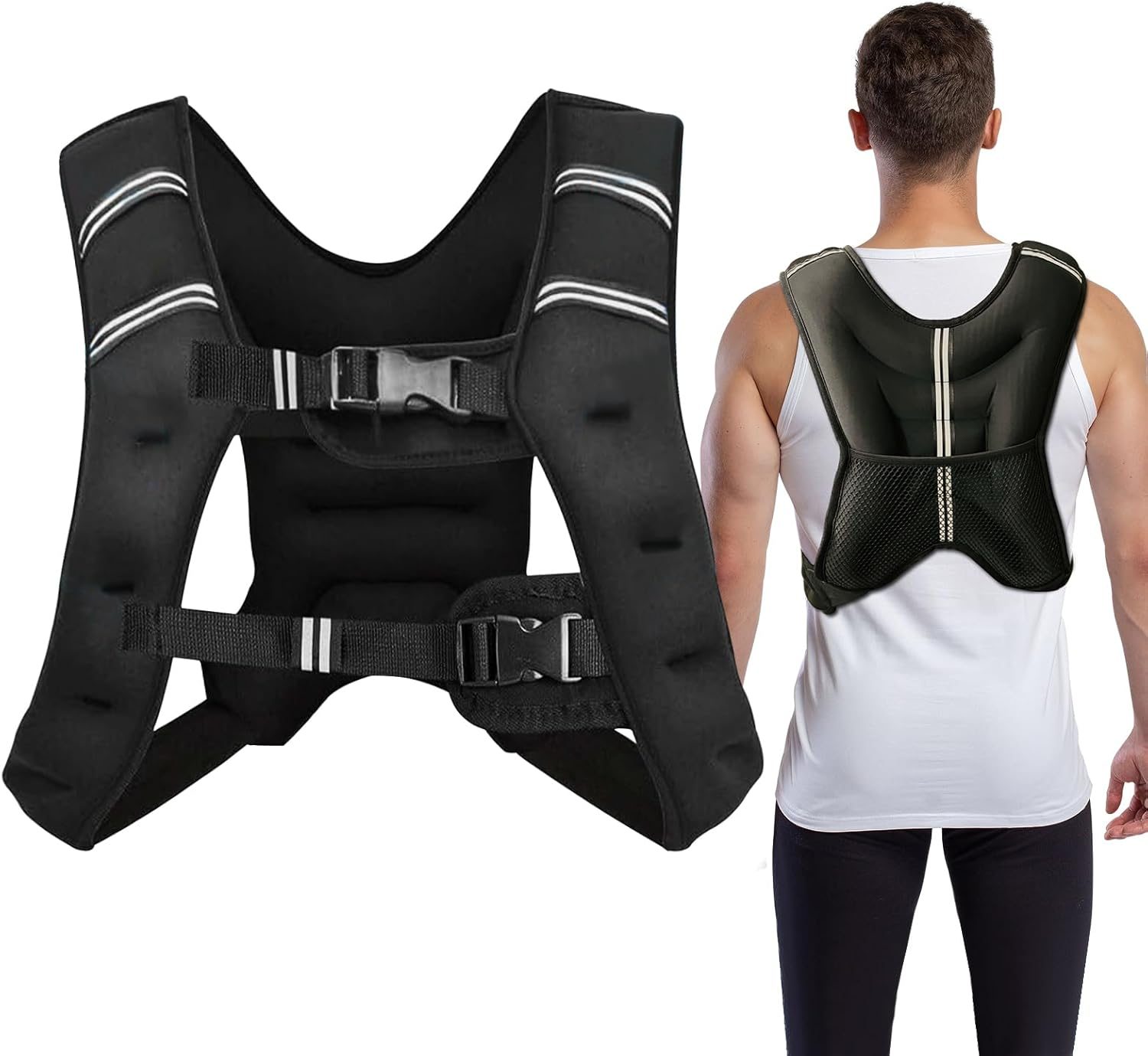Weighted Vest, 3Kg 5Kg 8Kg 10Kg Weight Workout Vest with Reflective Stripe for Women, Men, Strength Training, Running, Fitness, Walking, Weight Loss, Training