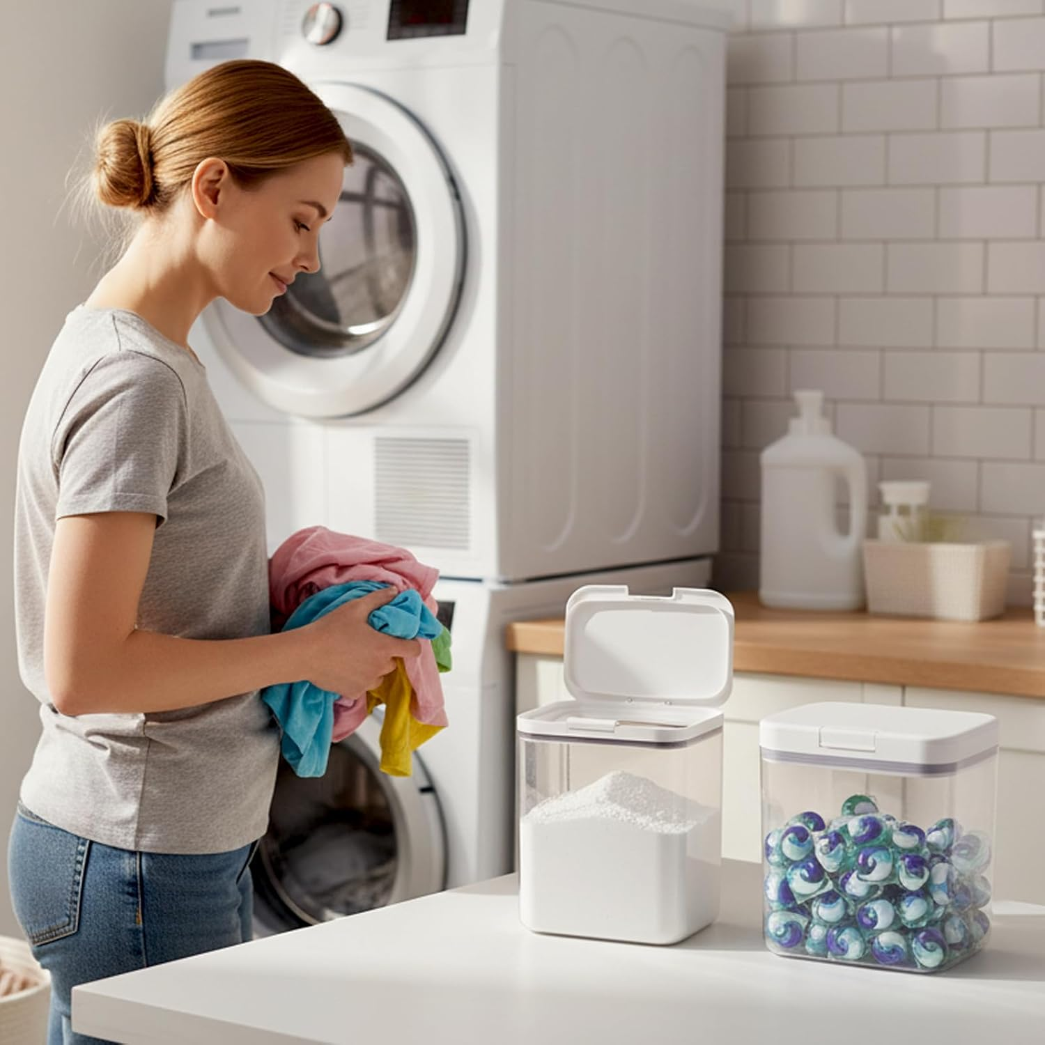 Mannicix Pack of 2 Containers for Detergent, Detergent Box with Spoon, Storage Box for Washing Powder, Laundry Detergent Storage, 2L Detergent Container for Washing Capsules, Bath Bombs image number 3