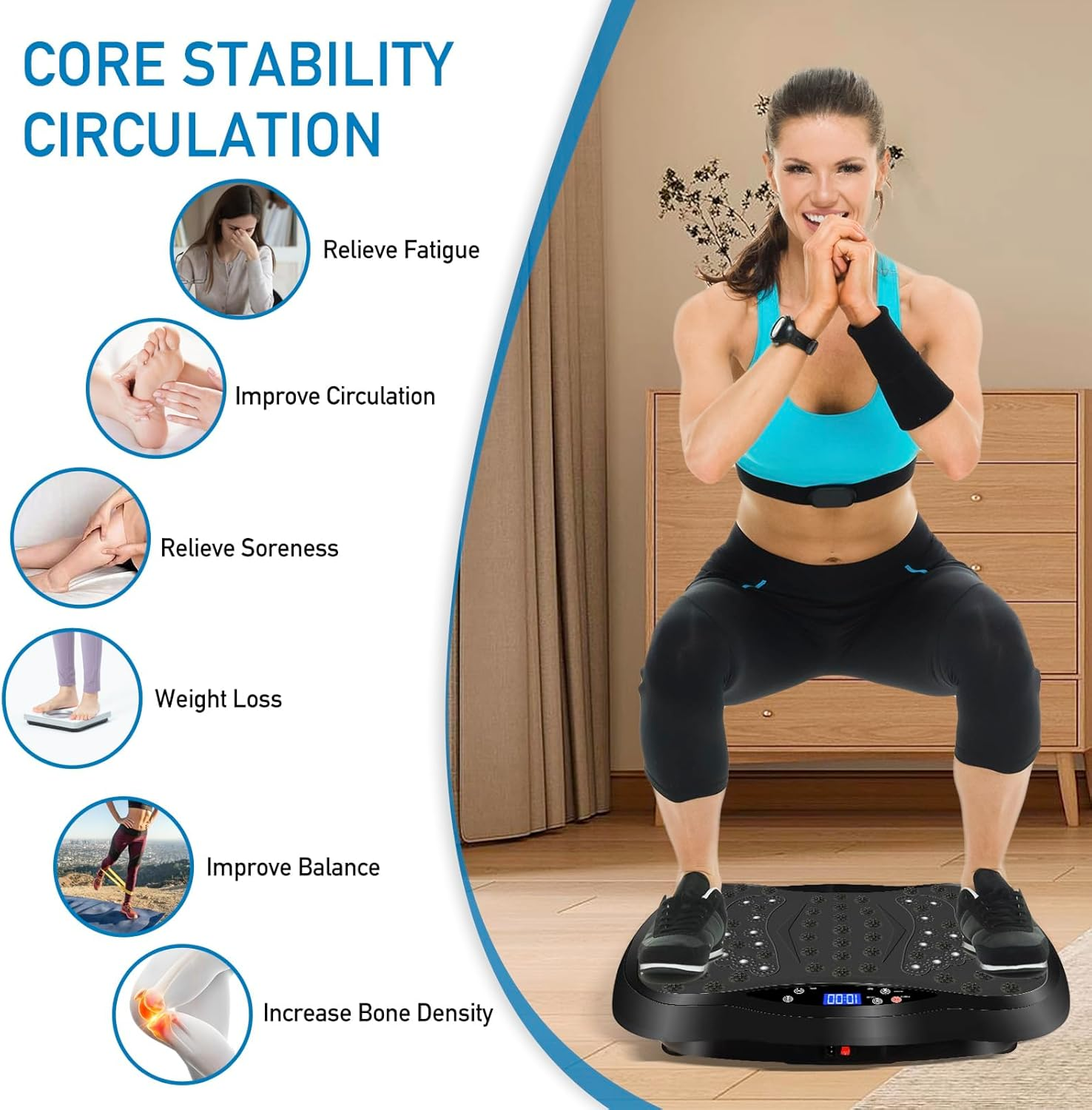 Vibration Plate Exercise Machine - 120 Speed Levels Full Body Workout Vibration Platform with Loop Bands & Remote Control for Home Fitness & Weight Loss & Muscle Toning image number 3