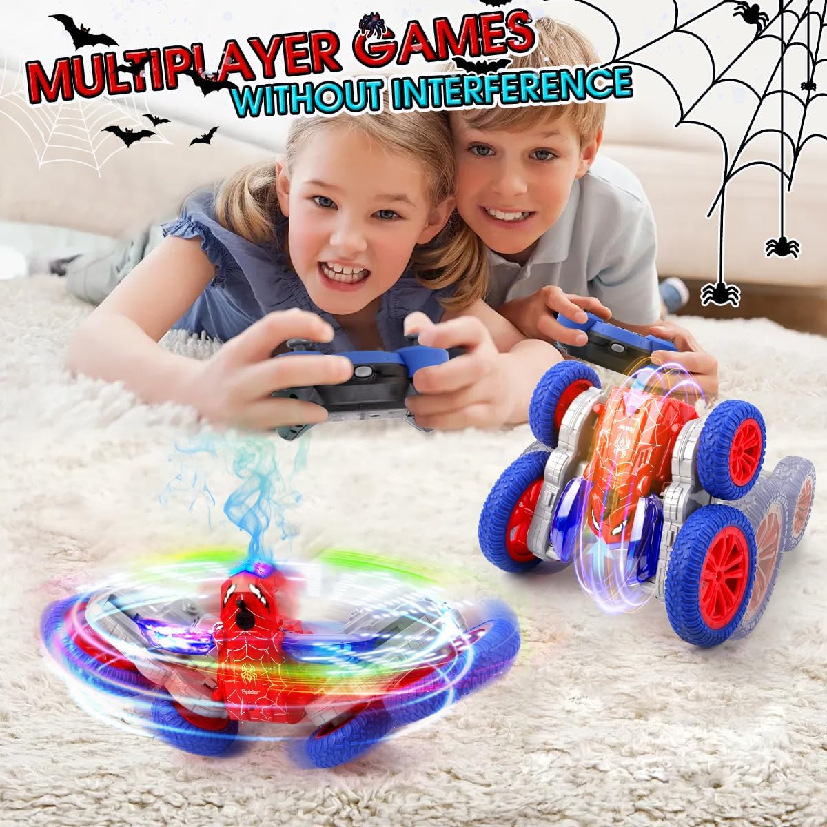 Spider Remote Control Car, 2.4Ghz RC Cars with Headlights & Cool Spray，Double Sided 4WD Off-Road 360&deg; Rotating RC Stunt Car，Indoor/Outdoor Rechargeable Spider Toy Car for Boys Age 4-6 5-7 8-13 image number 4