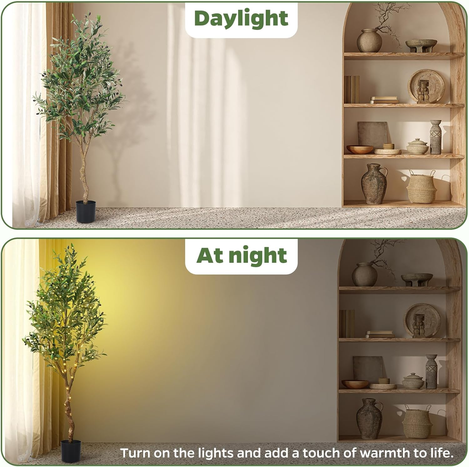 CQLITI Artificial Olive Tree- Artificial Plants Large Olive Tree Plant in Pot, Olive Tree Decoration for Home, Living Room, Bedroom, Office, Garden,210Cm,6.9Ft,83In,Including a 5-Meter LED Light Strip image number 4