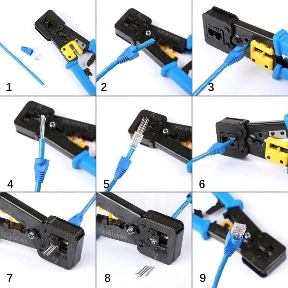 RJ45 Crimping Tool Ethernet Crimper for Cat6 Cat5 Cat5E RJ45 Pass through Connectors and R11/RJ12 Regular Ends with 50Pcs Connectors, 50Pcs Covers and Mini Wire Stripper (Crimper Only) image number 6