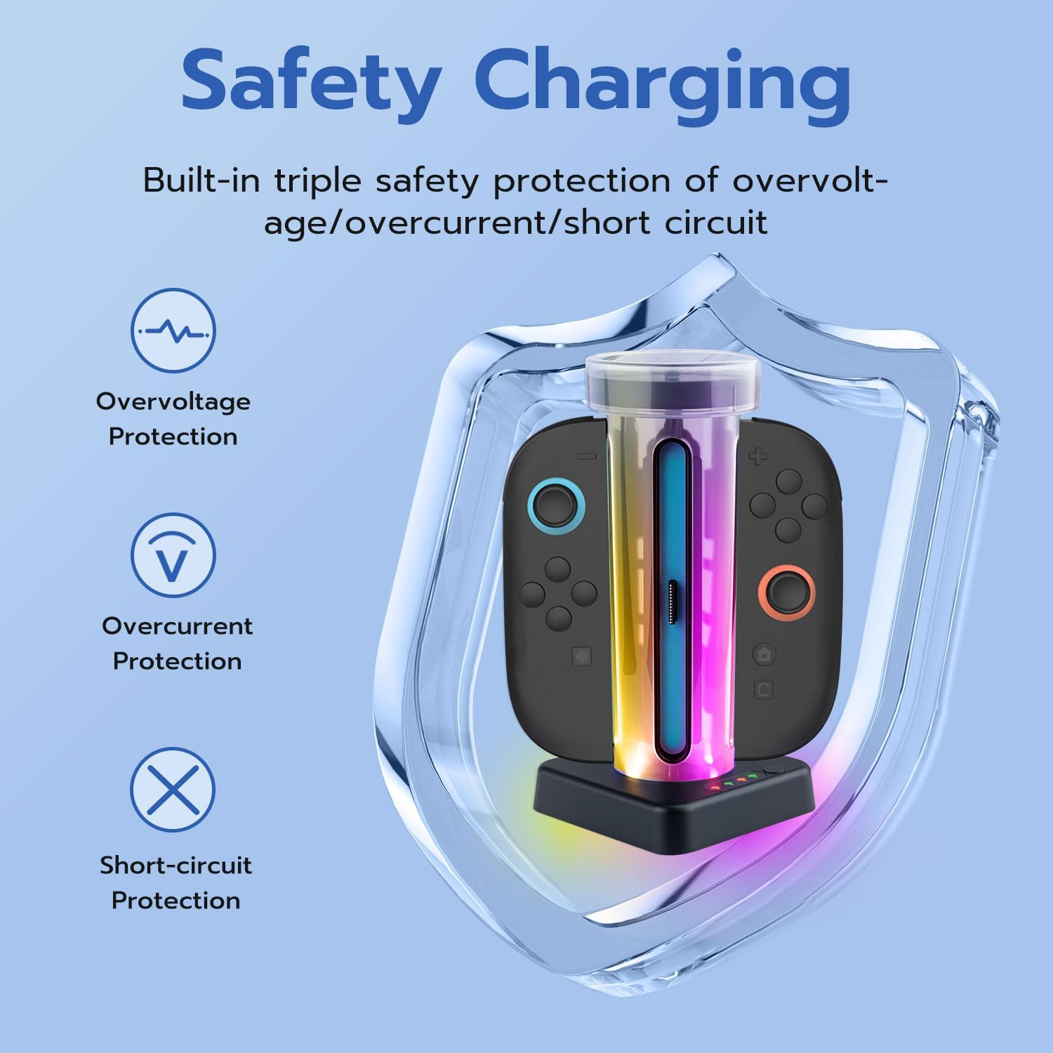 Mcbazel Joy Con Charging Dock Station for N-Switch 2-4X Controller Charger with Triple Safety Protection, RGB Ambient Lighting, 6 Game Card Slots & LED Indicators image number 2