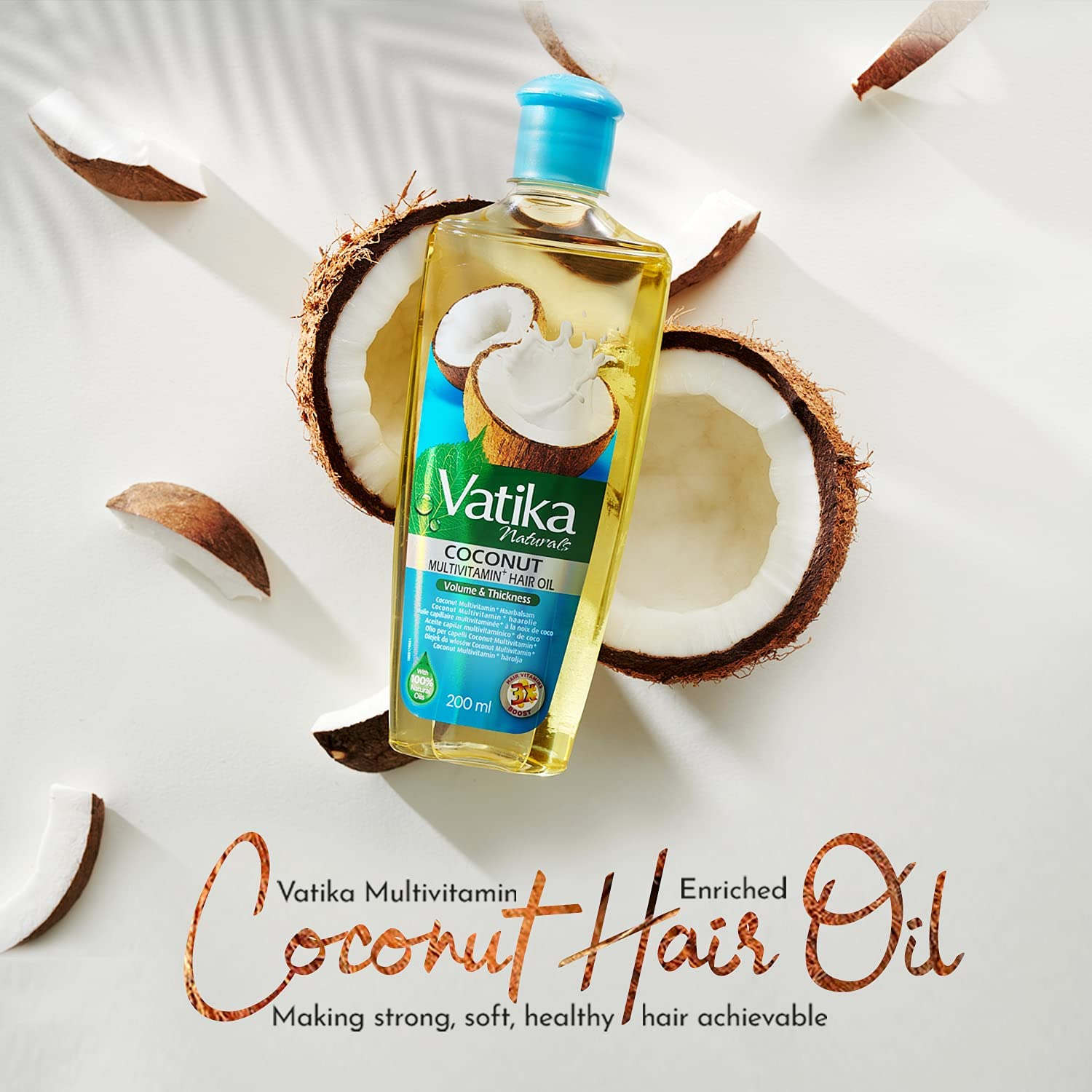 Dabur Vatika Naturals Coconut Enriched Hair Oil Volume and Thickness, 10.14 Fluid Ounce (Pack of 6) image number 2