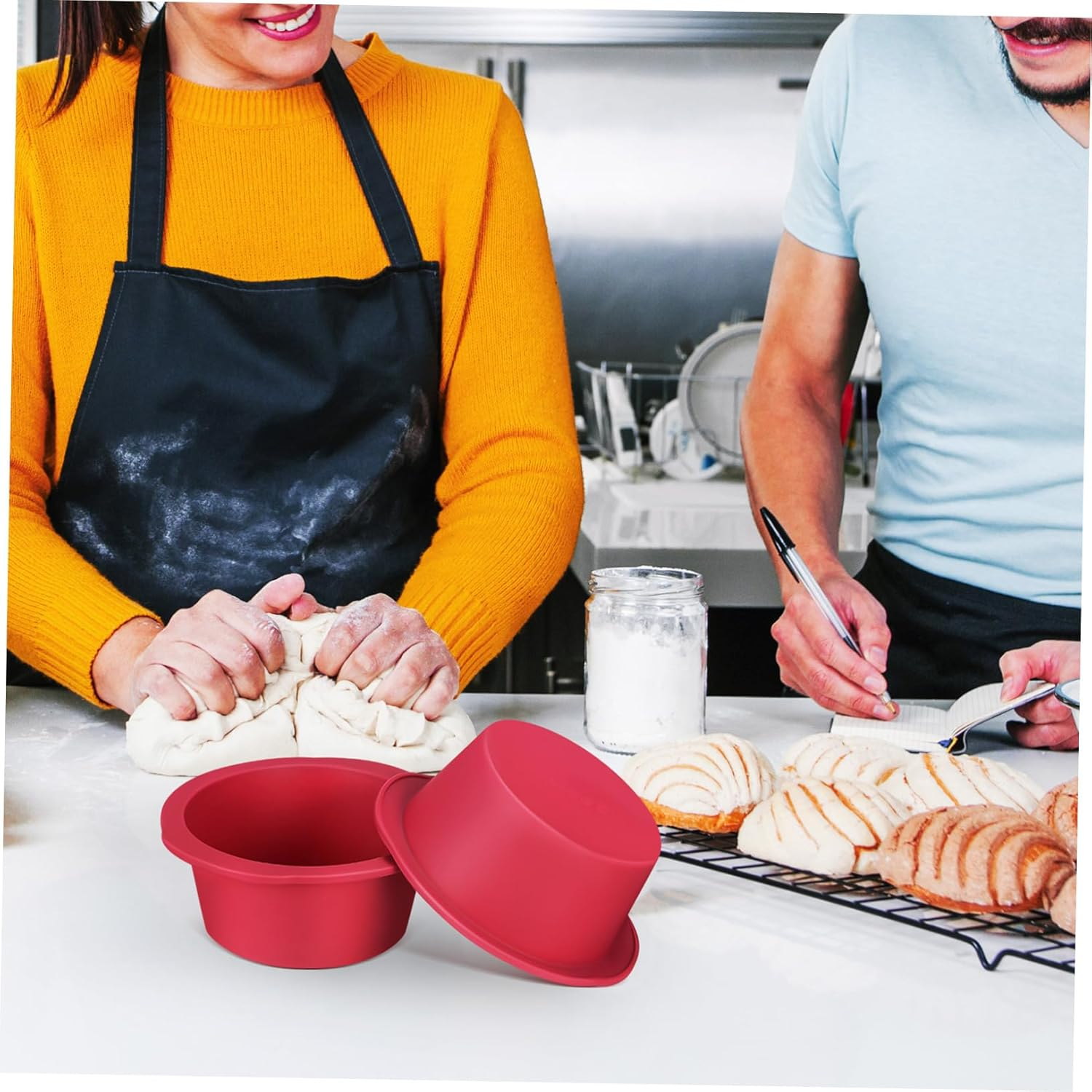 LABRIMP 2Pcs Mini round Silicone Cake Pans Non Stick Reusable Bakeware Tins for Baking Desserts and Chiffon Cake Elegant Wine Red Moulds for Home and Party Use Beginner Friendly image number 4