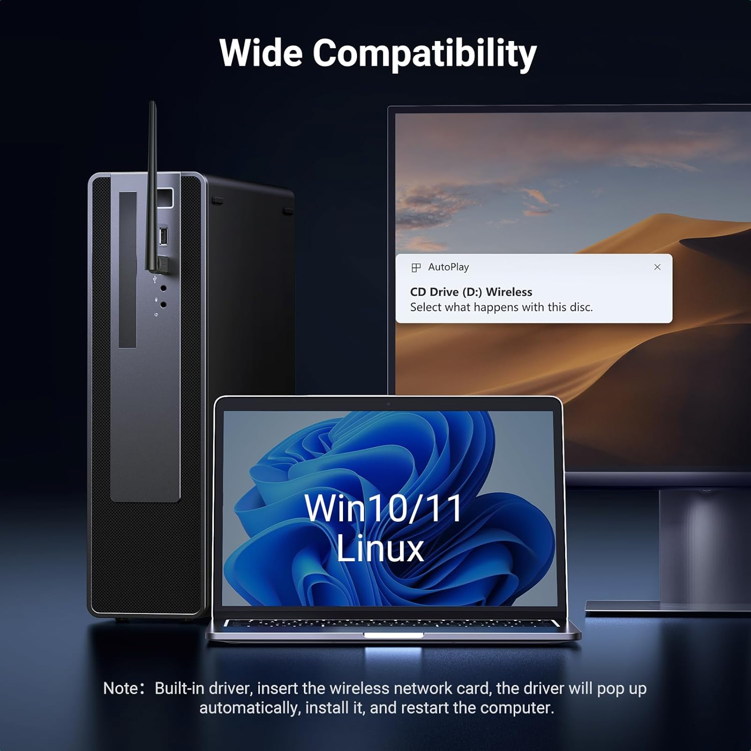 UGREEN AX900 Wifi Adapter Dual Band USB Computer Network Adapters with 6Dbi High Gain Antenna Wireless Dongle for PC Desktop Laptop Built-In Driver Supports Windows 10/11 image number 3