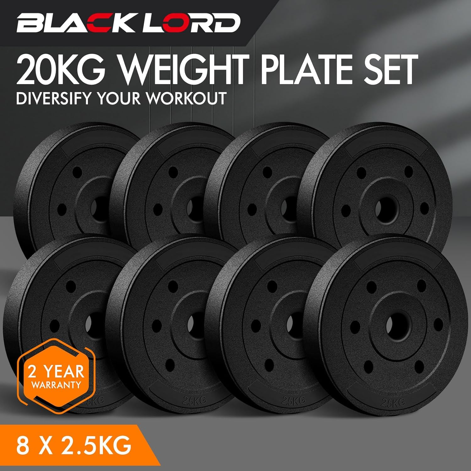 BLACK LORD 20KG Weight Plates Set for Weight Bench with 30Mm Diameter Hole, Dumbbell Plates for Bench Press & Squat Rack, Weightlifting Barbell Plates Fit Most Bars for Strength Training (8X 2.5Kg) image number 2