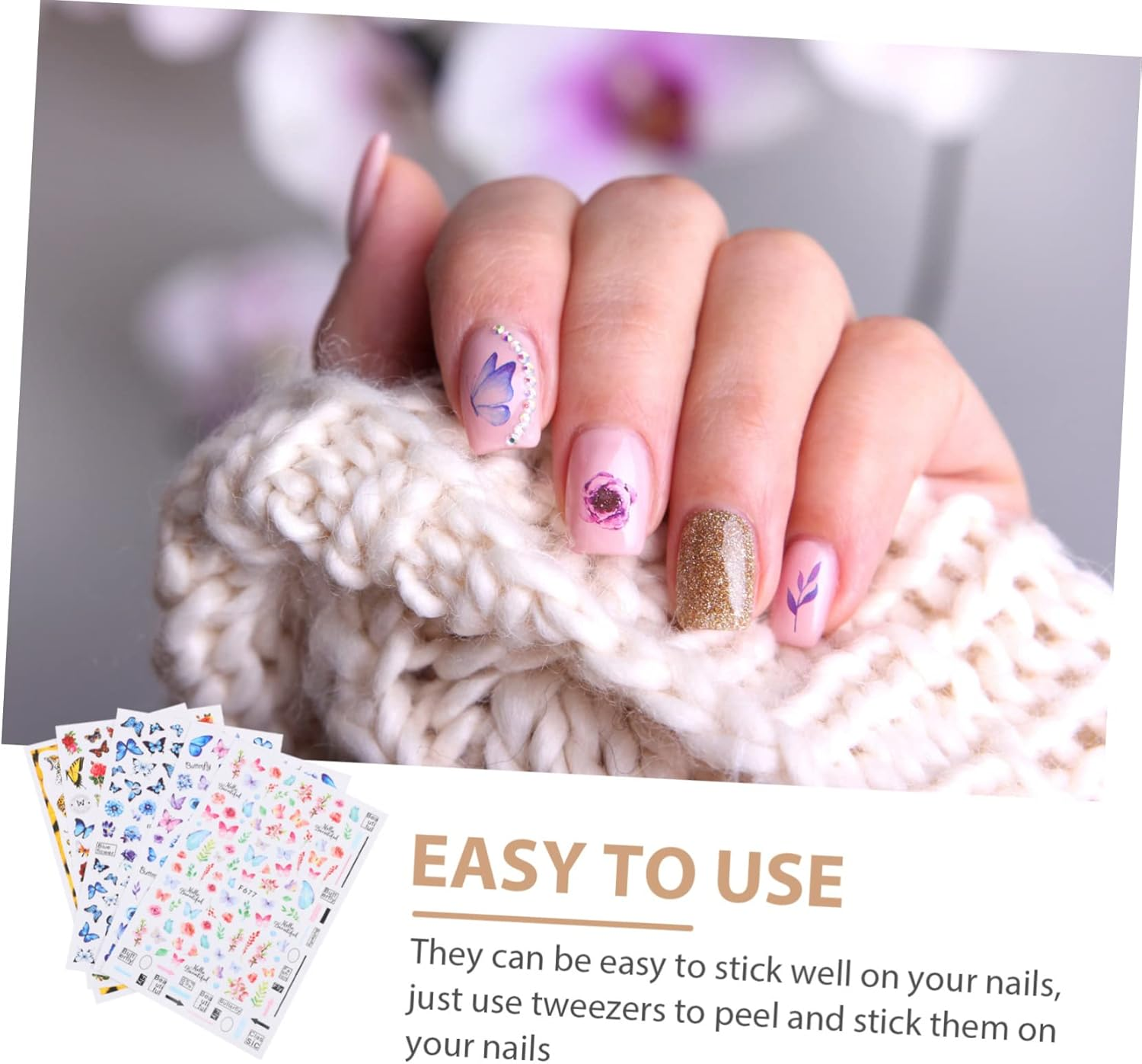 EPIGEIST Vintage Butterflies Nail Art Stickers 5 Sheets Easy to Stick DIY Nail Decals for Women Daily Use Manicure Decoration image number 4