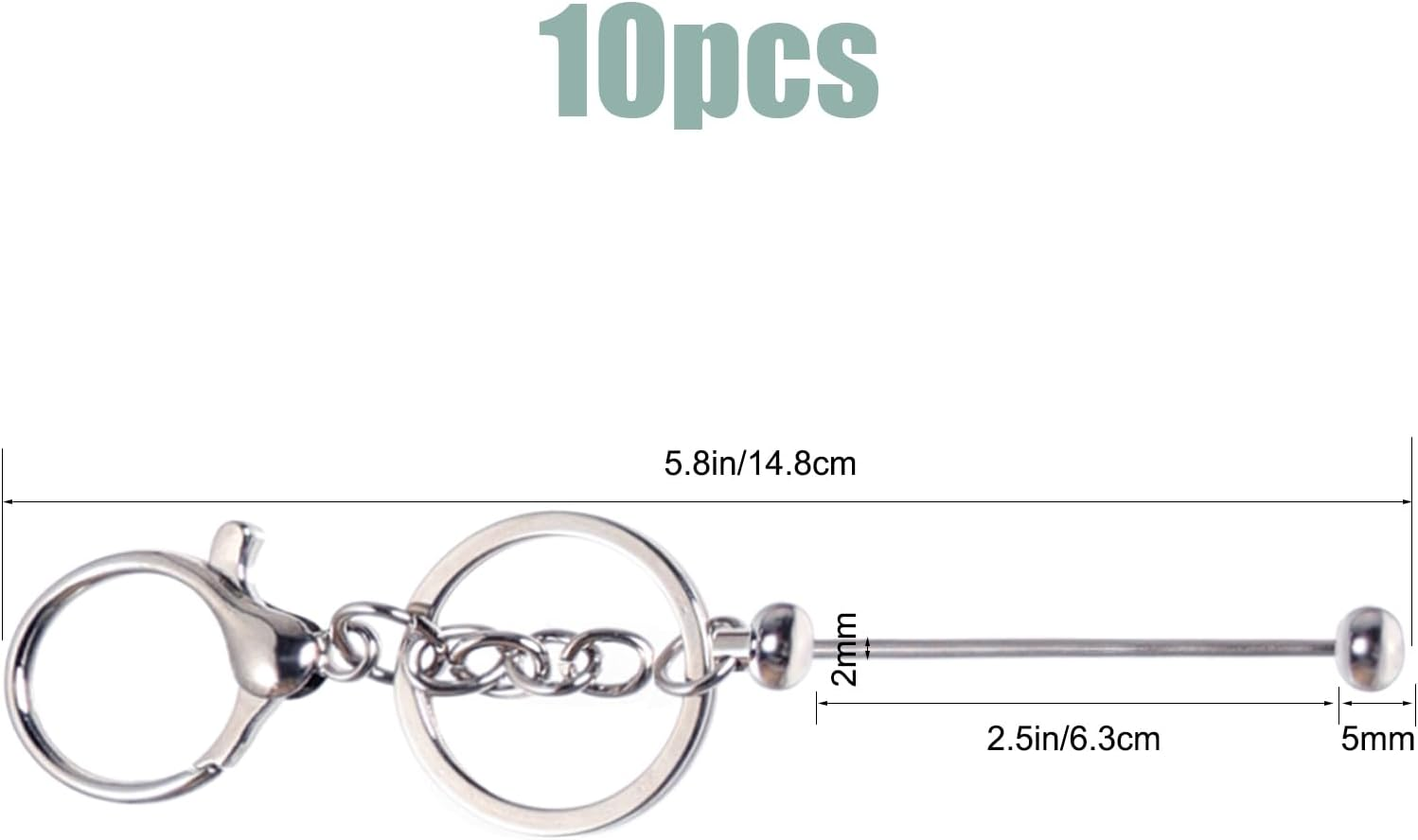 10 Pcs Beadable Keychain Bars Assembled Beadable Keychain Making Kits for DIY Craft Making Gift image number 3