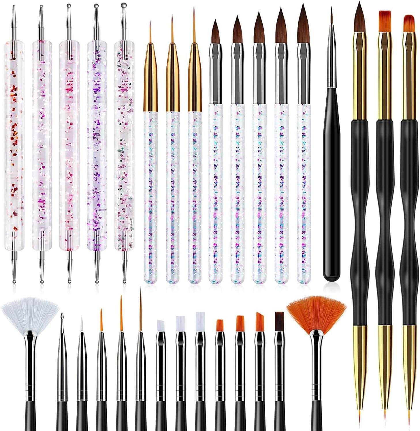 MUSILAN 31Pcs Nail Art Brushes and Nail Art Tools Set, Nail Dotting Tools, Acrylic Nail Brush, Striping Nail Art Brushes for Long Lines, Nail Drawing Pen for Salons & Home DIY Manicure Nail Design