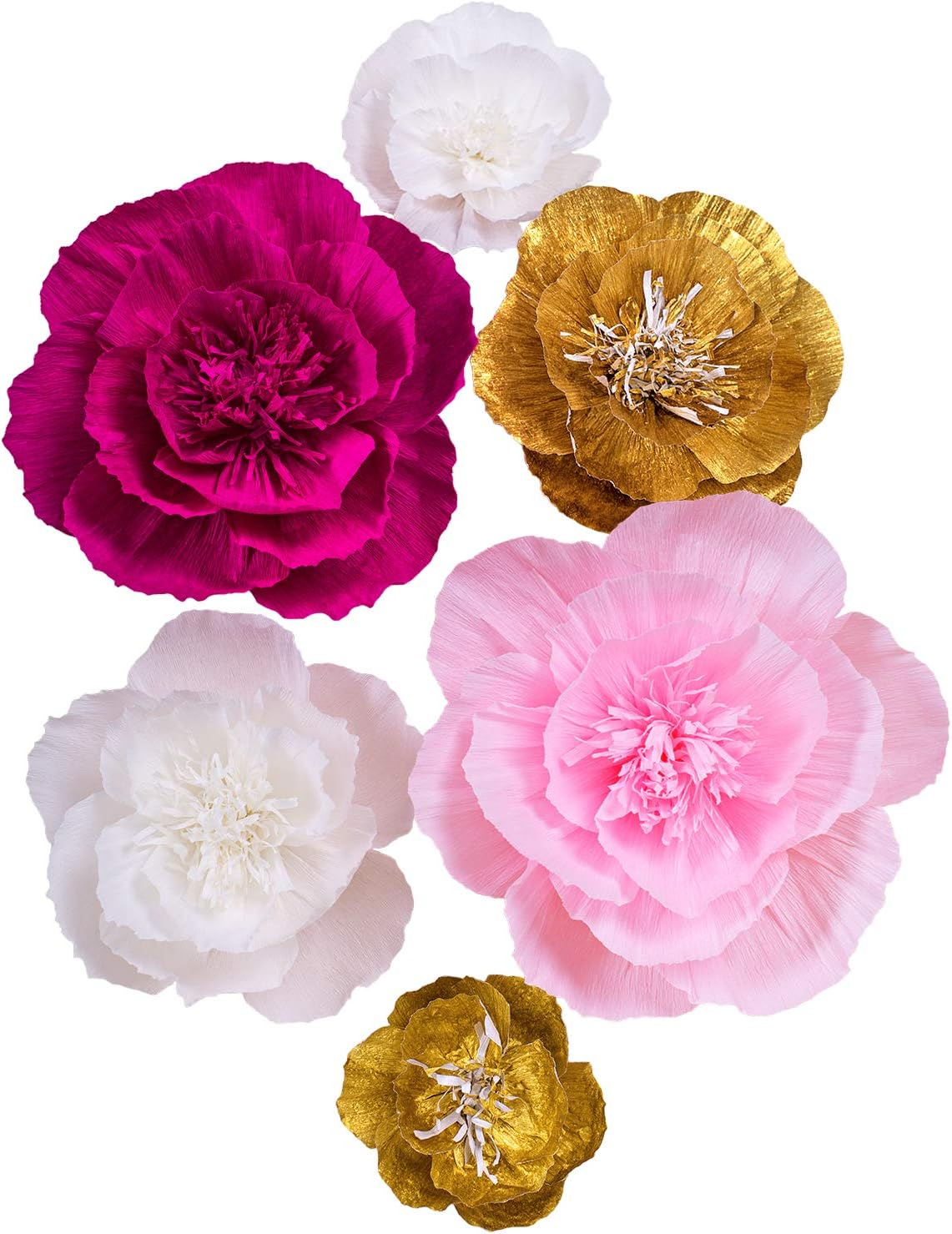 Giant Paper Flower Decorations for Wall White Paper Flower for Wall Ivory Crepe Paper Flower for Wedding Bouquets Thanksgiving Decorations Baby Shower Decorations Nursery Wall Halloween Decor(Set 6)