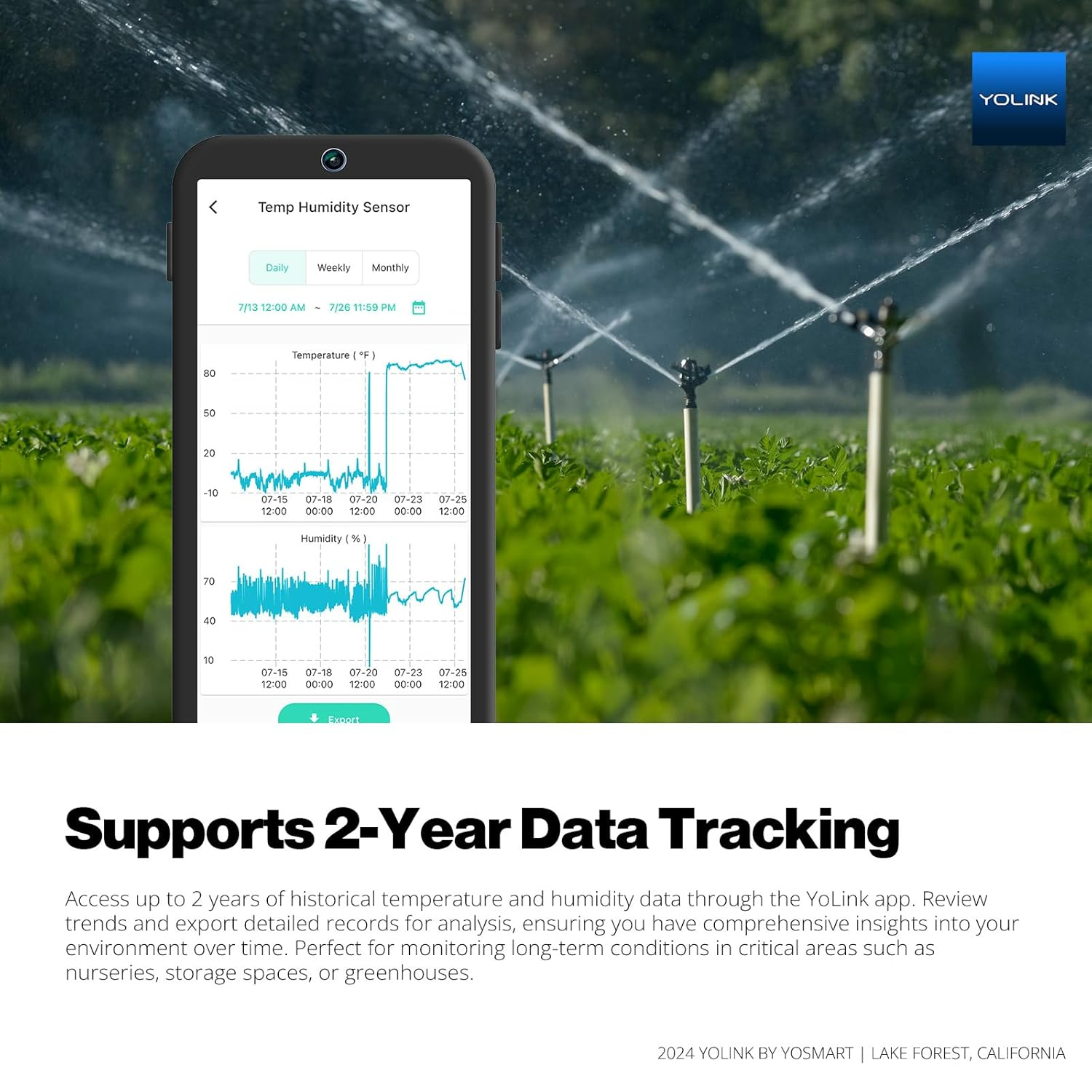 Yolink Indoor Hygrometer Thermometer, 2-Year Data Storage Export, Advanced Offline Storage, Lora Tech, App Push, Email, SMS, Hub Included image number 3