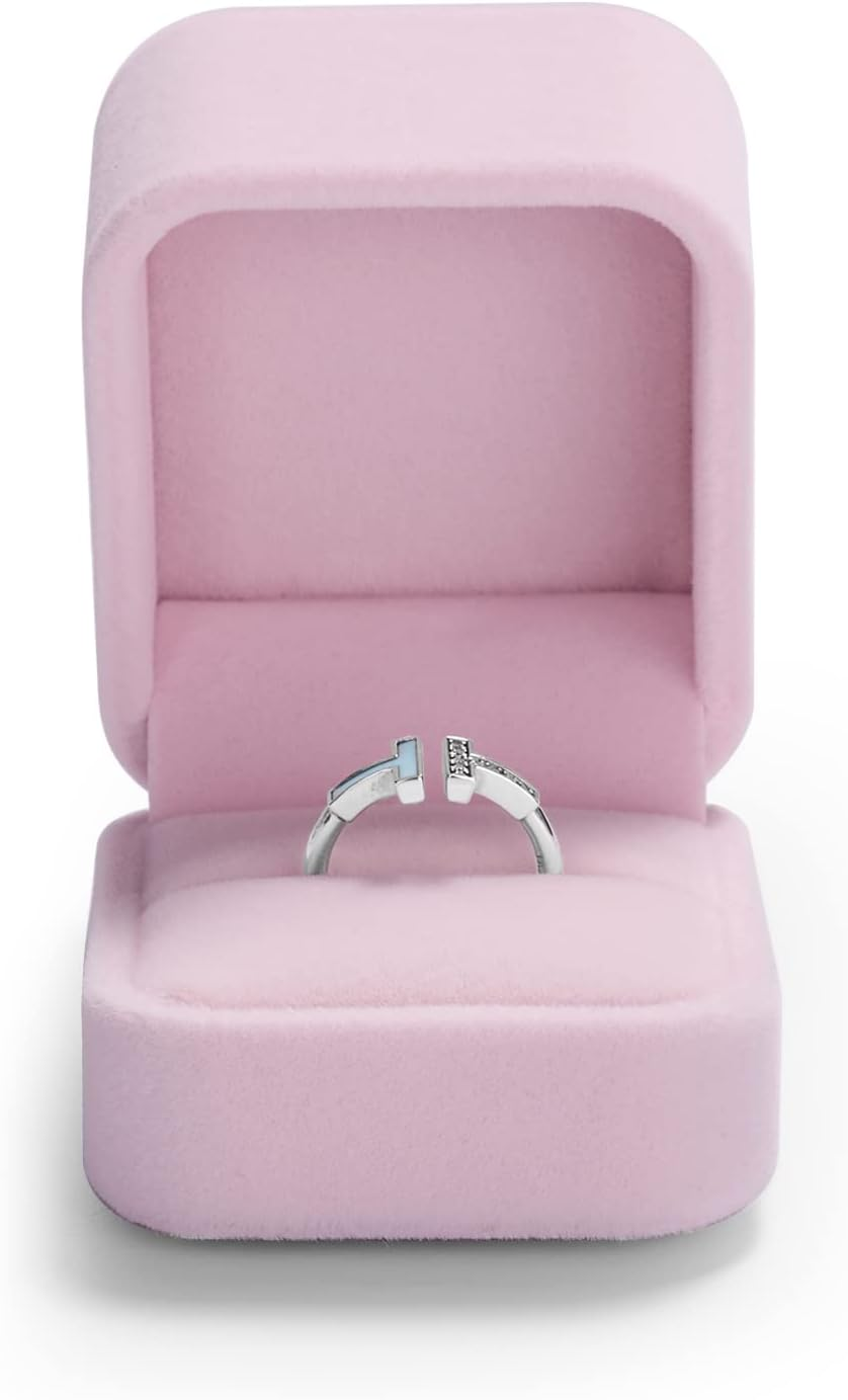 Woodten Velvet Small Ring Box for Engagement Wedding Valentine'S Day White Rings Gift Case Ring Box for Engagement Ring