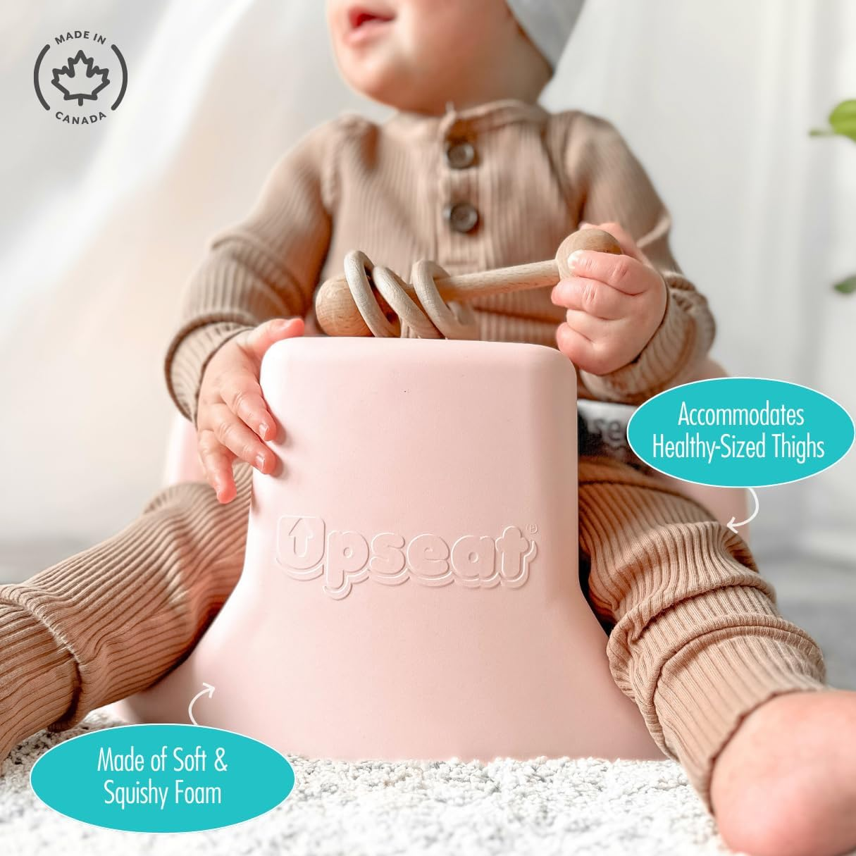 Upseat Baby Floor Seat Booster Chair for Sitting up with Removable Tray for Meals and Playtime, Developed with Physical Therapists for Safe and Healthy Hip Development and Posture (Pink) - Coconut image number 4