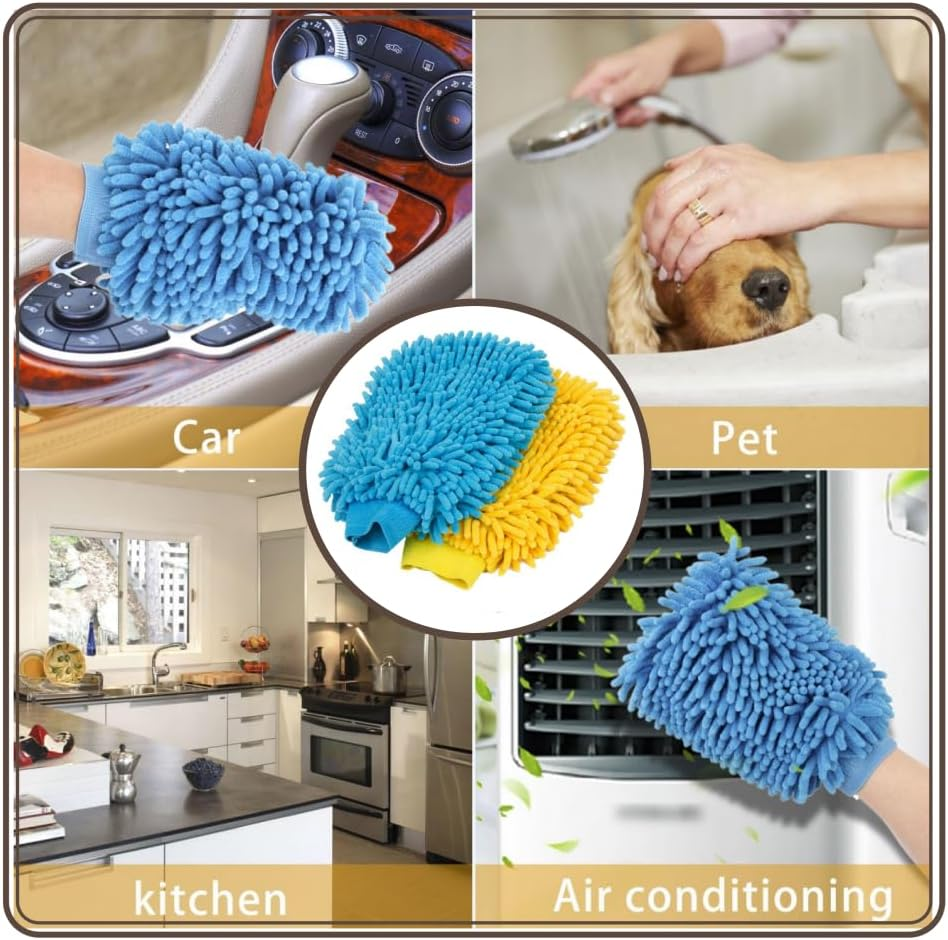 FUNNTY 2PCS Car Wash Mitt,Scratch-Free Car Wash Mitt,Microfiber Wash Mitt, Double-Sided Car Washing Gloves,For Car, Truck, SUV and More(Blue & Yellow) image number 3