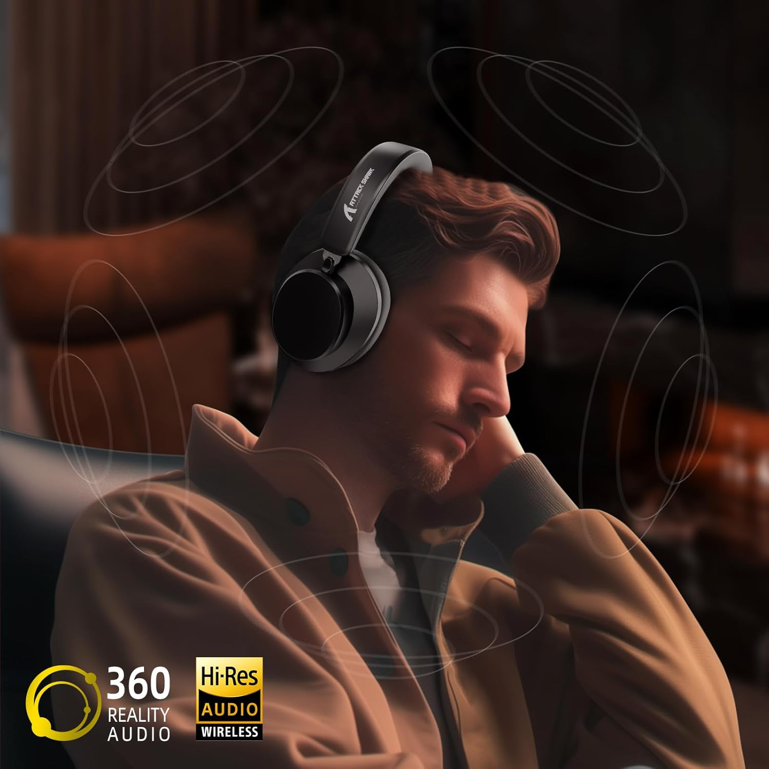 ATTACK SHARK G500 Active Noise Cancelling Wireless Headphone, over Ear Bluetooth Headset with Built-In Mic, BT5.3 & 3.5MM Wired Dual Mode, Lightweight Foldable, On-Ear Style for Home/Office - Black