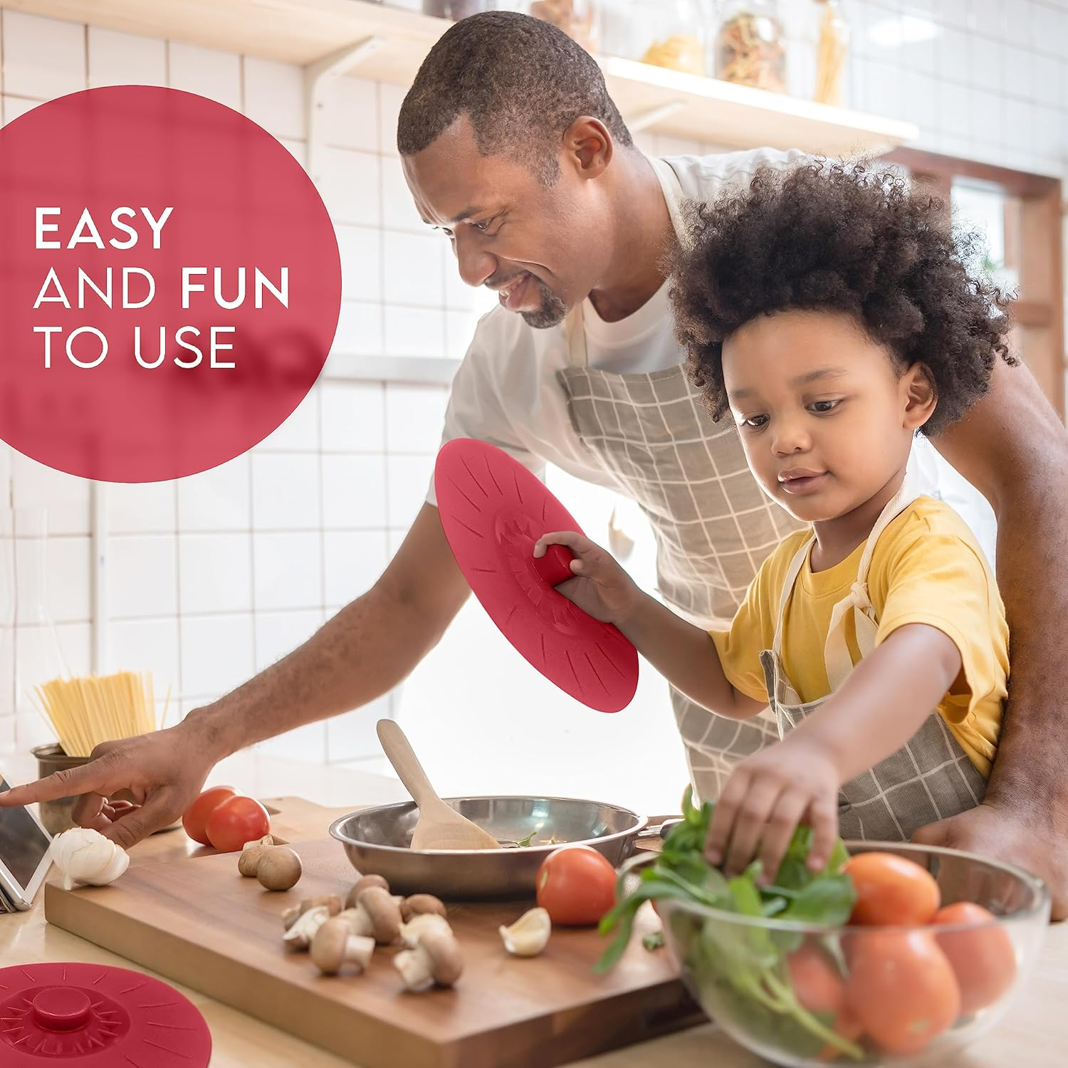 Silicone Bowl Lids Red, Set of 5 Reusable Suction Seal Covers for Bowls, Pots, Cups. Food Safe Natural Grip, Interlocking Handles for Easy Use and Storage. image number 6