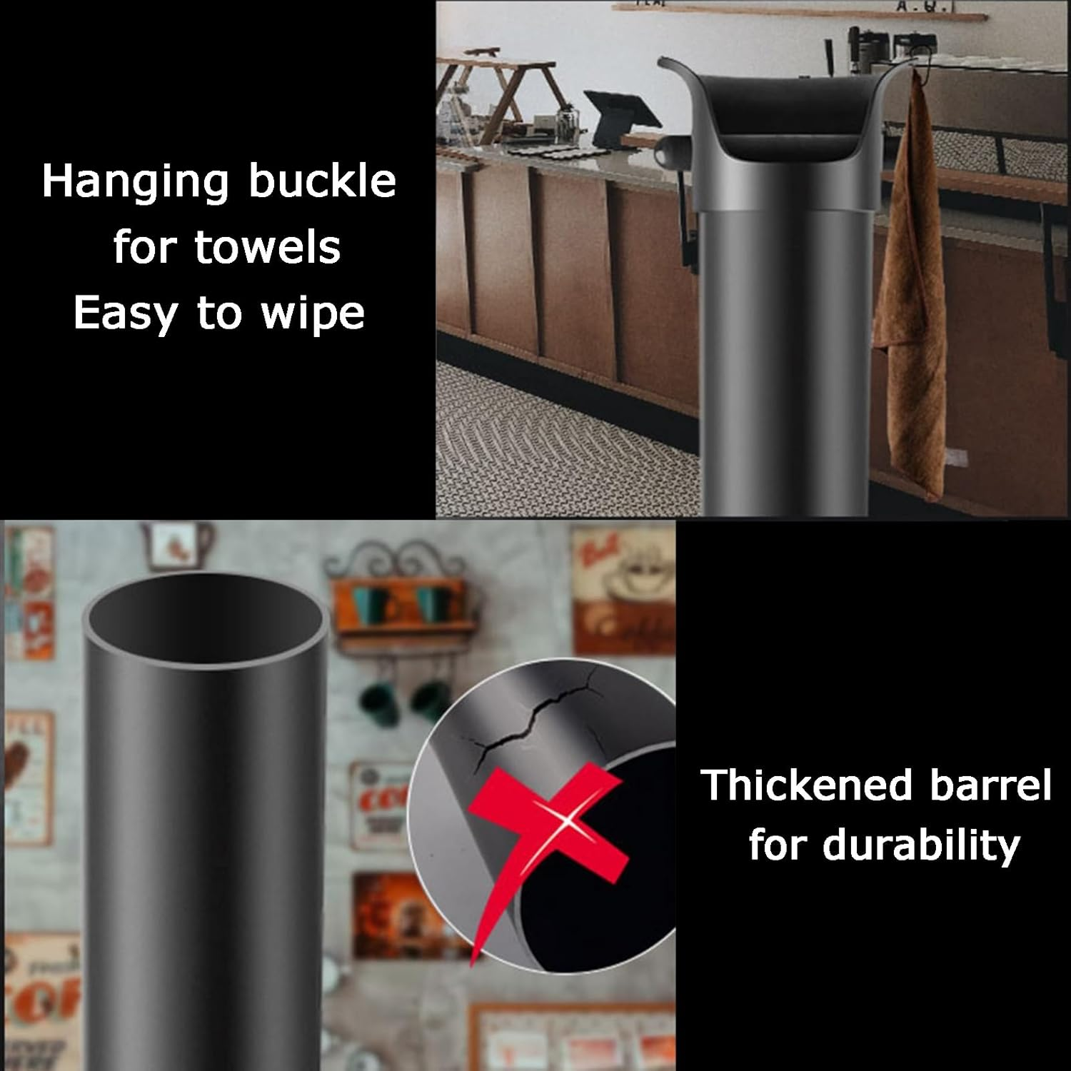 Coffee Grounds Knock Box, with Brushes Garbage Bags and Towels Espresso Ground Bin, for Teahouse Dessert Shop Household(Black) - Black image number 4