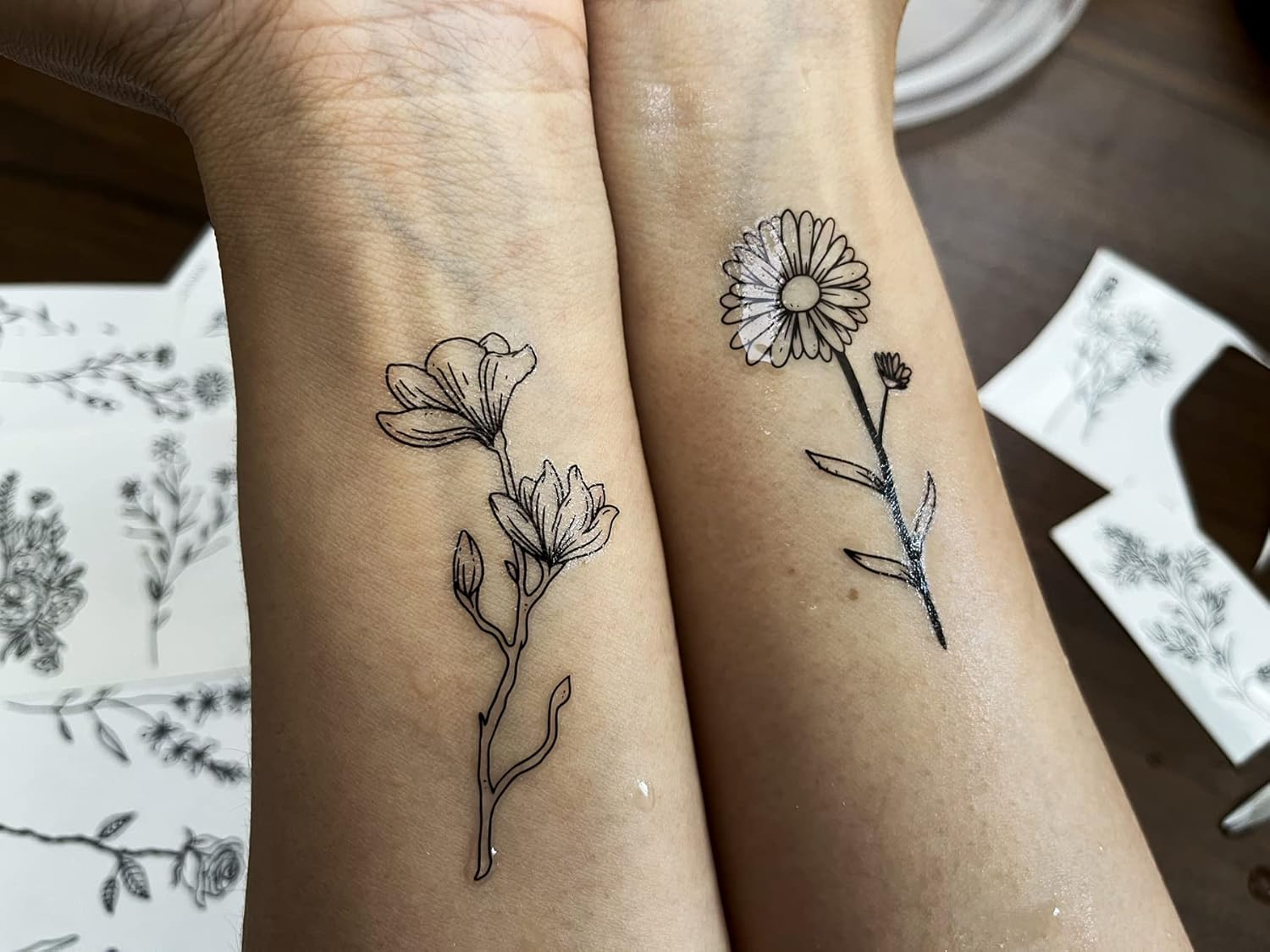 18 Sheets Realistic Temporary Tattoo, Tiny Branch Black Flower Temporary Tattoos for Women Girls Kids, Bouquet Small Tattoo Temporary Sticker Wild Plant Floral Fake Tattoos image number 1