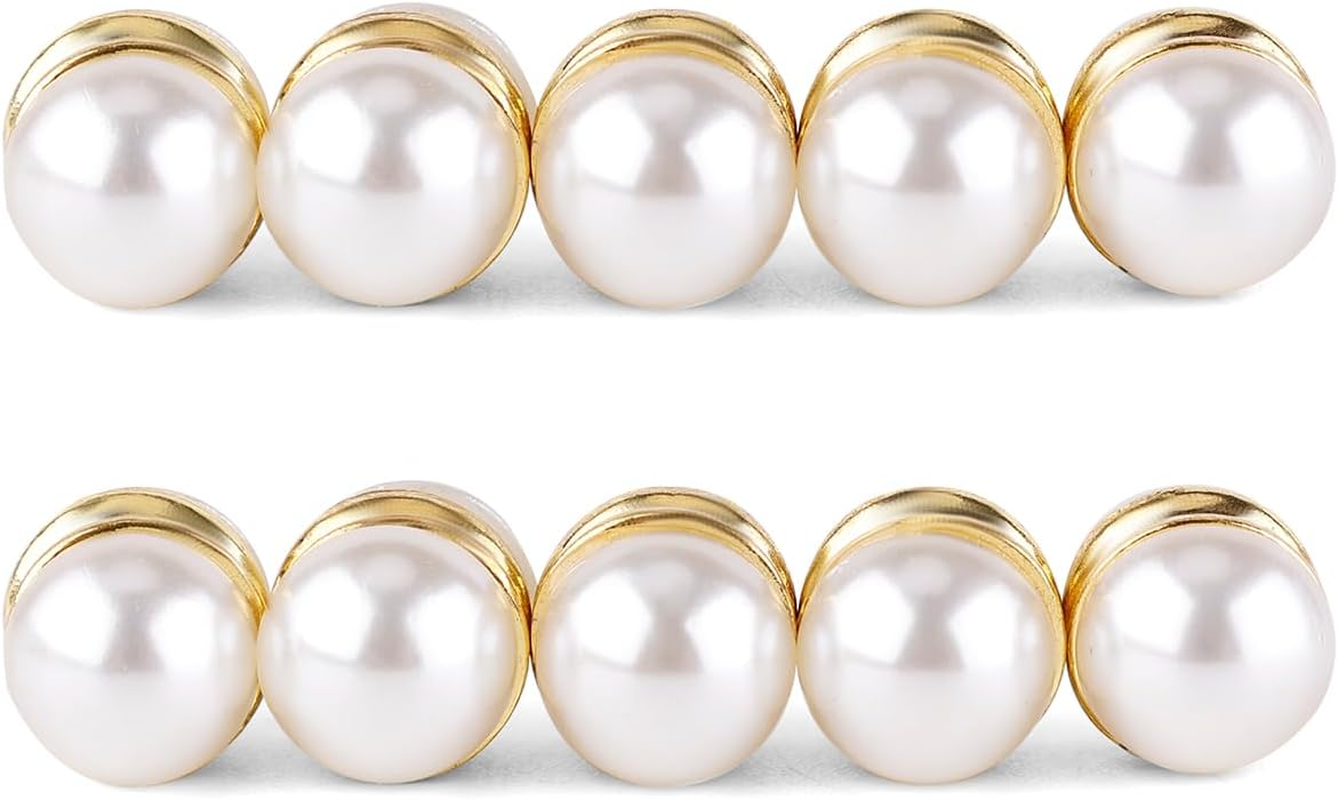 10Pcs Veil Weights Strong Hijab Magnets Pearl Pins Magnetic Hijab Pins for Clothes Scarves Niqab, Pearl Veil Beautiful Wedding Double Sided Hijab Magnets for Women Girls, White, Gold image number 6