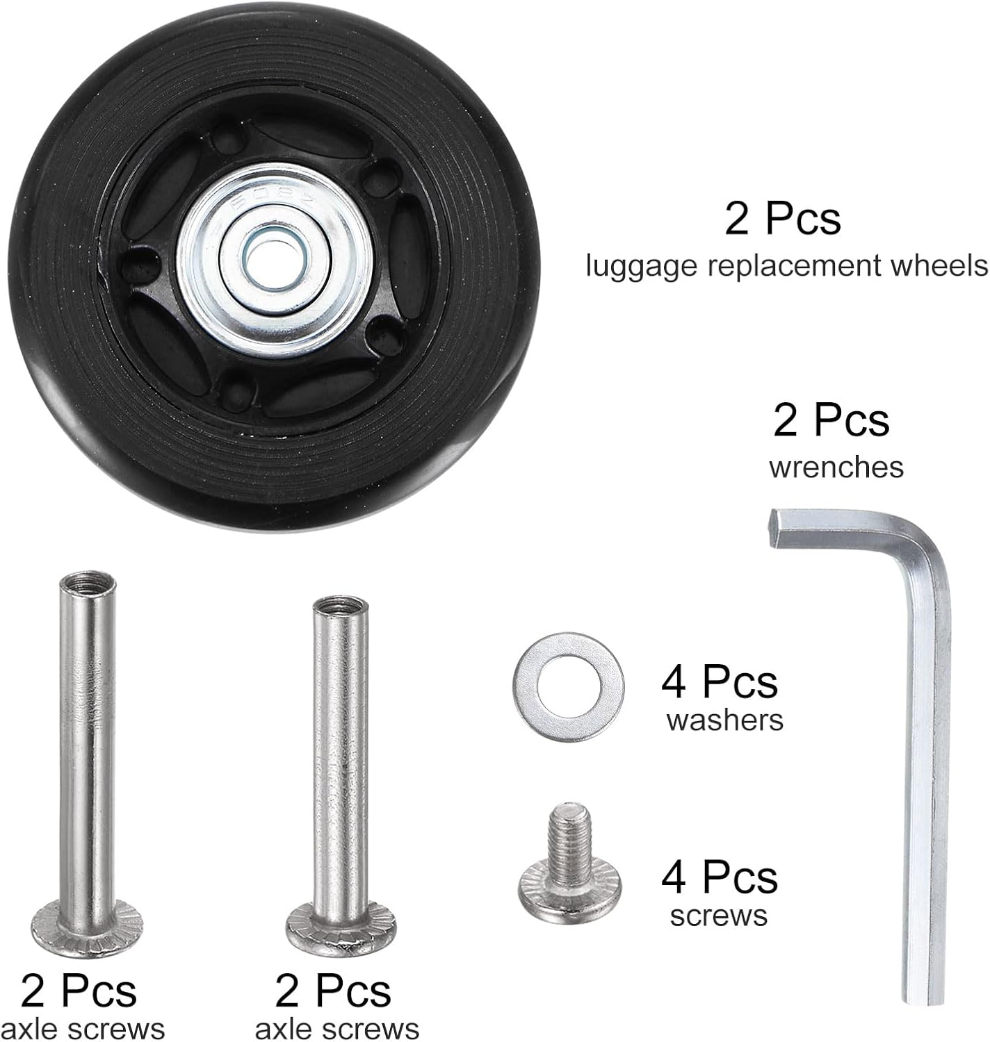 Sourcing Map Replacement Luggage Wheels 60X18Mm Suitcase Wheel Repair Kits Include 2 PU Bearing Wheels & Washers, Wrenches & Axle Screw for Trolley Bag, Inline Skate and Caster Board image number 1