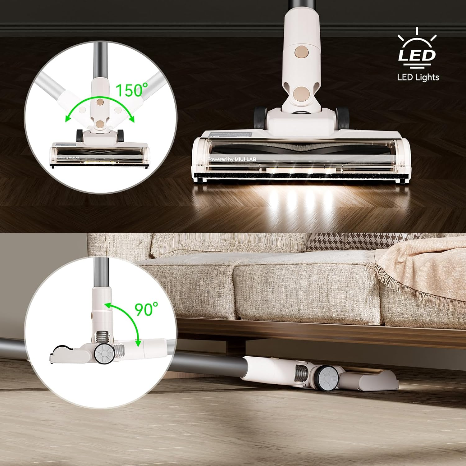 MIUI Cordless Upright Vacuum Cleaner, M2 Powerful Suction Brushless Motor, V-Shaped Anti-Hair Tangle Brush, Auto-Speed Adjustment, Stick Vacuum for Hard Floor,Carpet,Pet Hair image number 1