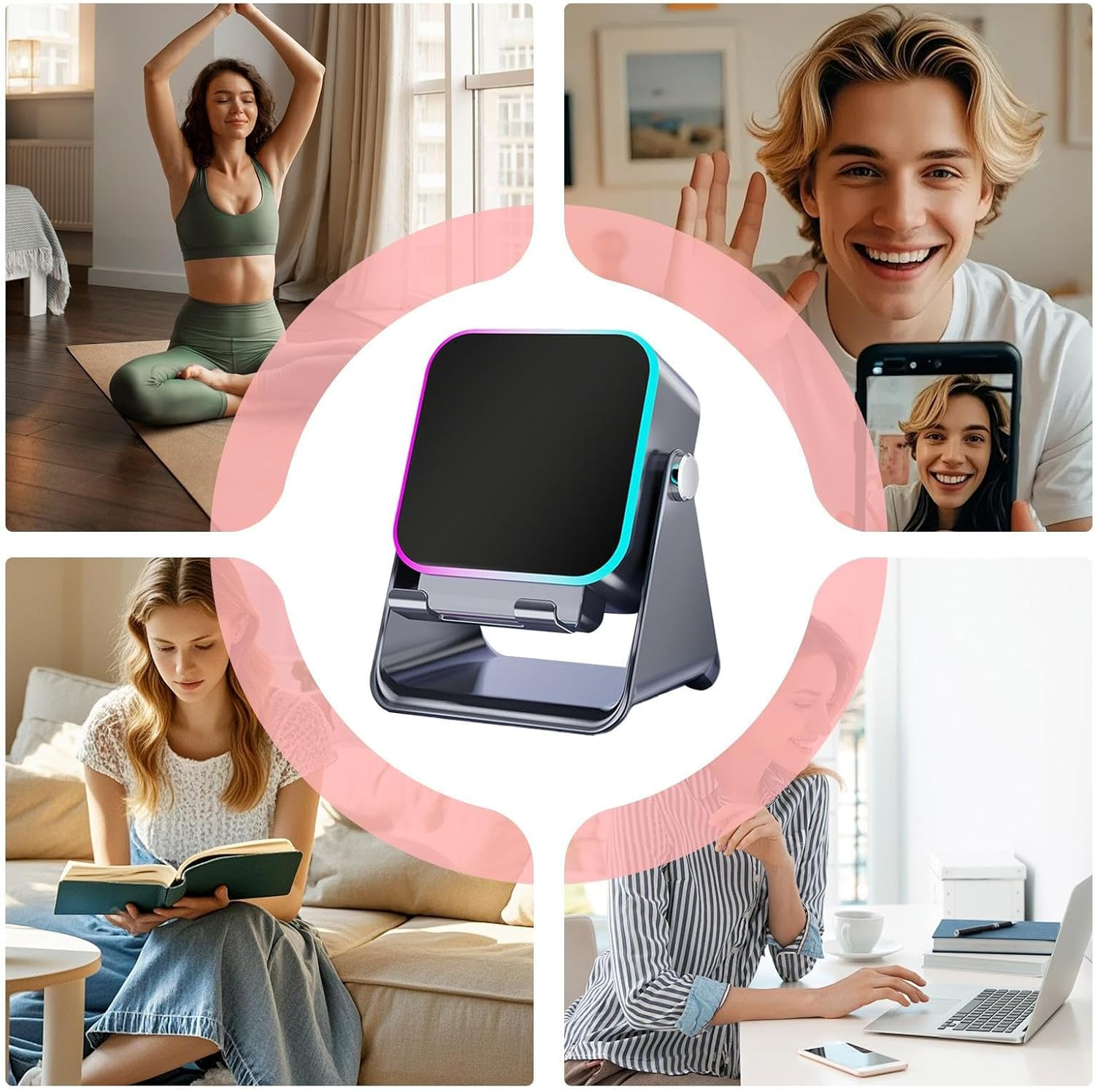 Induction Speaker for Mobile Phone, Foldable Audio Stand Station with Light, Mobile Phone Stand with Speaker 10W - for Home, Office, Travel, Birthdays image number 2