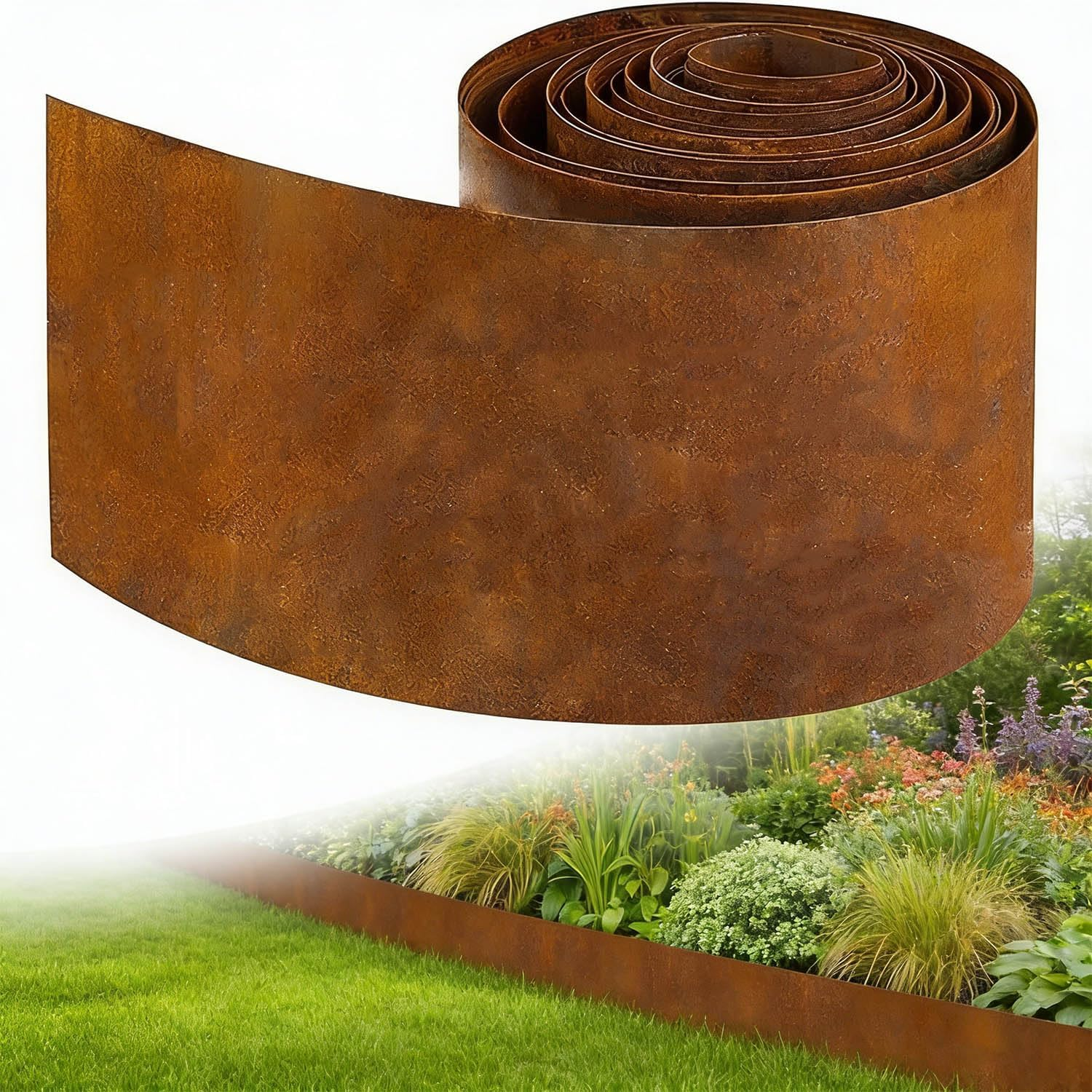 10M Metal Garden Edging Corten Steel Landscape Edging Flexible Lawn Border with Smooth Edges Rust-Resistant Flower Bed Edging Border