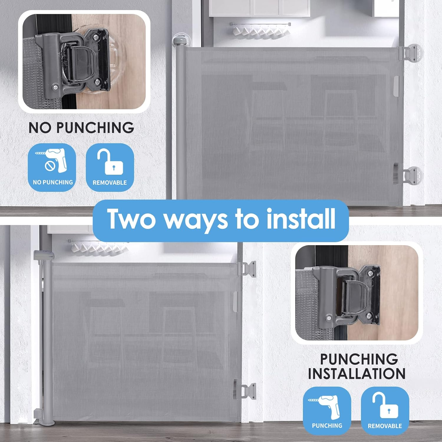 Stair Guardrails, Child Safety Gates, Fences, Baby Stair Guardrails, Pet Fences (Gray Punched Model, 1.8 Meters) image number 5
