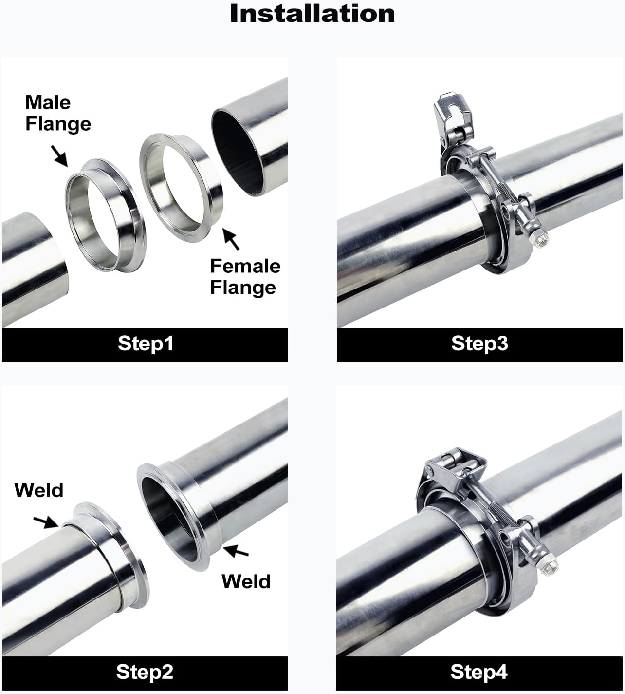 ROADFORMER 2.75 Inch V Band Clamp - 2 Sets of Quick Release Vband Clamps with Male Female Flanges Stainless Steel for Exhaust System, Turbocharger, Downpipe and Mufflers (2.75" - 2 Pack) image number 4