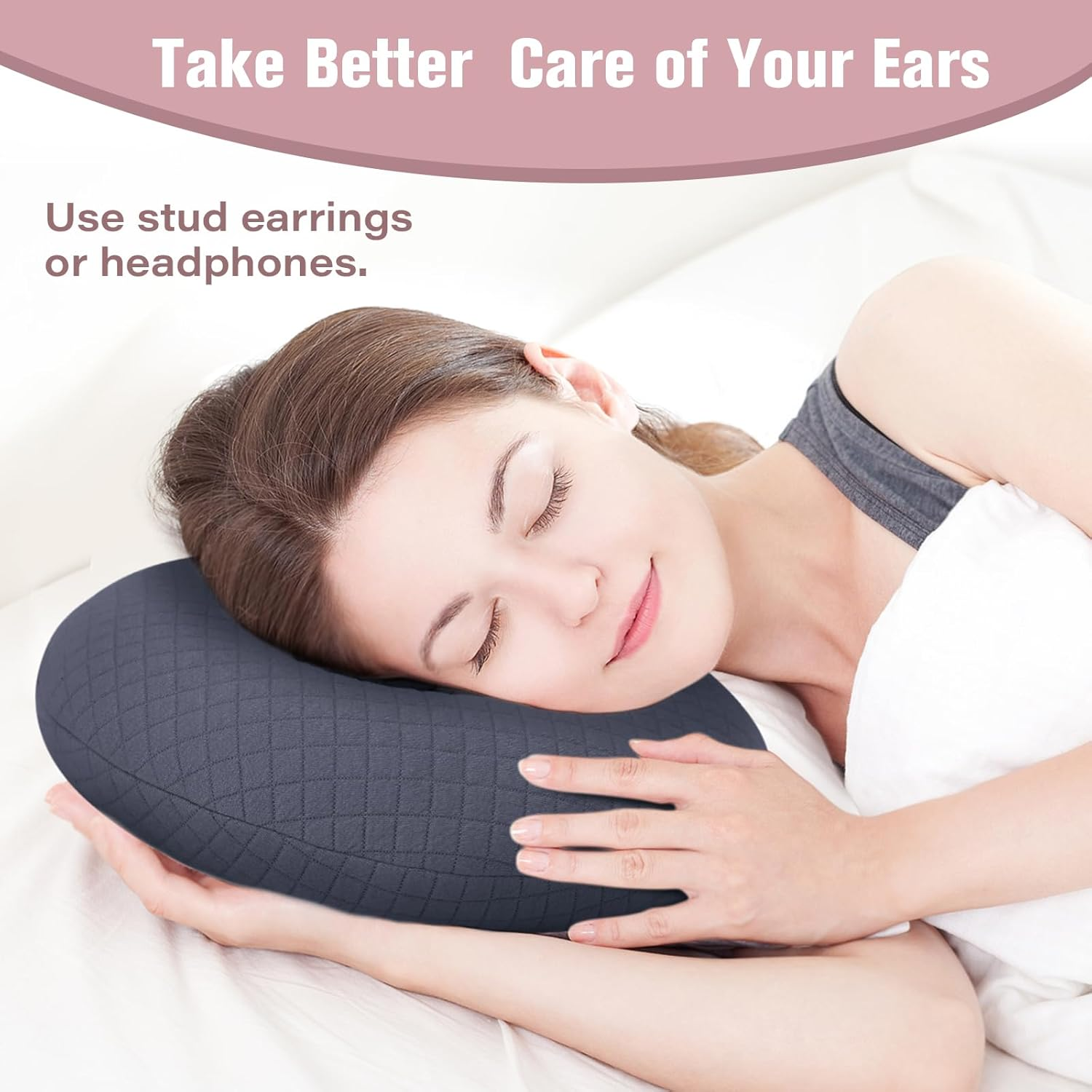 Roamready Ear Piercing Pillow for Side Sleepers, Ear Pillows with Holes for Pain, Earring Inflammation Pressure Sores, Cotton Earring Pillow for CNH Side Sleepers - Black image number 5