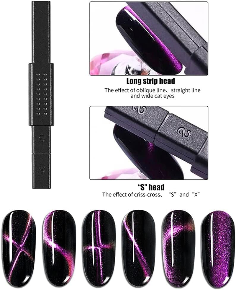 16 Pcs Nail Magnet Tool Set Magnet Plate Wand Board Magnetic Pen Stripe Nail Magnet Double Ended Magnet Wand Magnet Stick for Cat Eye Gel Polish Nail Art image number 6