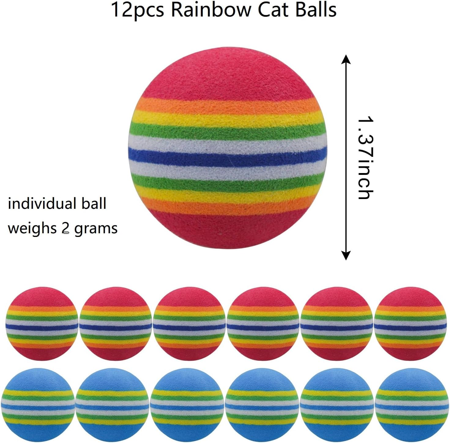 Andiker Pack of 12 Rainbow Cat Toy Ball, 1.38 Inch Foam Cat Ball Toy for Indoor Cat, Colourful Pet Foam Ball for Kittens, Dogs, Puppies, Game, Sports, Chase Training (Red + Blue) image number 2