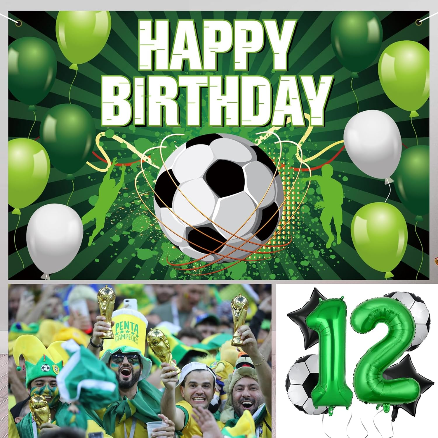 Soccer 12Th Birthday Decoration for Boys, World Cup Party Supplies, Foil Mylar Green 12 Sports Theme Party Favors, Anniversary Decor image number 6