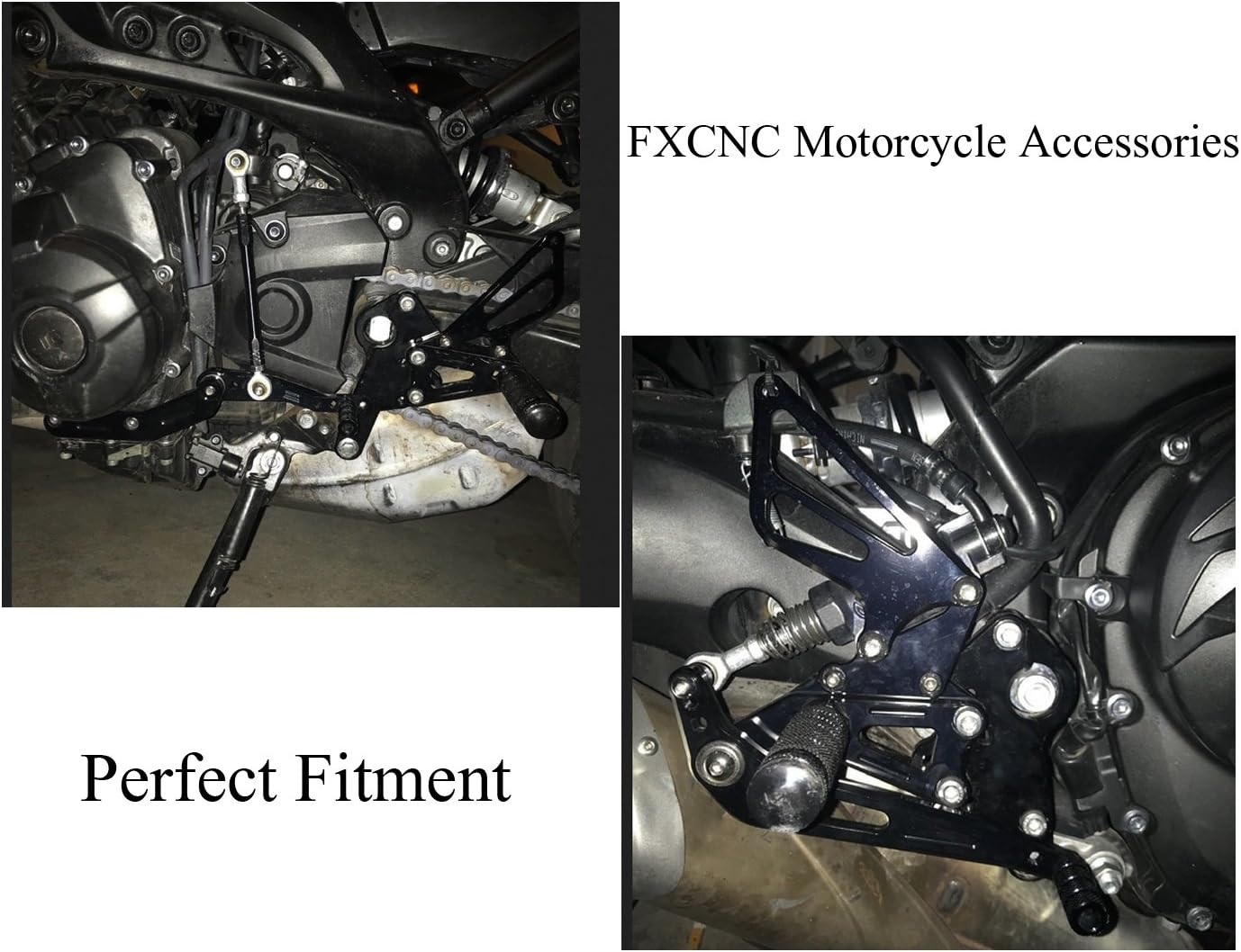 FXCNC CNC Billet Motorcycle Rearset Foot Pegs Rear Set Footrests Fully Adjustable Foot Boards Compatible with FZ-09 MT-09 FZ09 MT09 2013-2019, XSR900 2016-2019