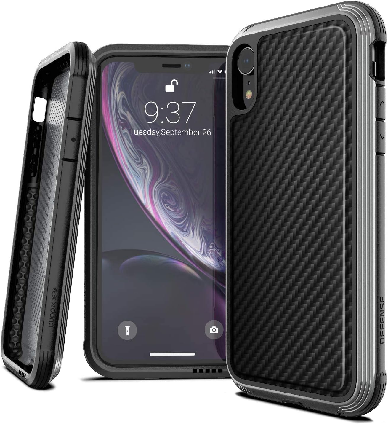 X-Doria Defense Lux Series, Iphone XR Case - Military Grade Drop Tested, Anodized Aluminum, TPU, and Polycarbonate Protective Case for Apple Iphone 6 XR, 6.1" Inch LCD Screen (Dark Glitter)