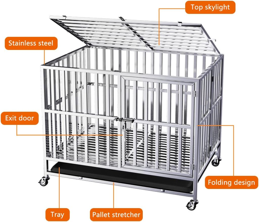 PORIYA 94Cm Foldable Heavy-Duty Metal Dog Cage with 2 Lockable Doors, Chew-Proof Dog Crate, Removable Tray，Indoor & Outdoor Portable Cage for Large Dog image number 5