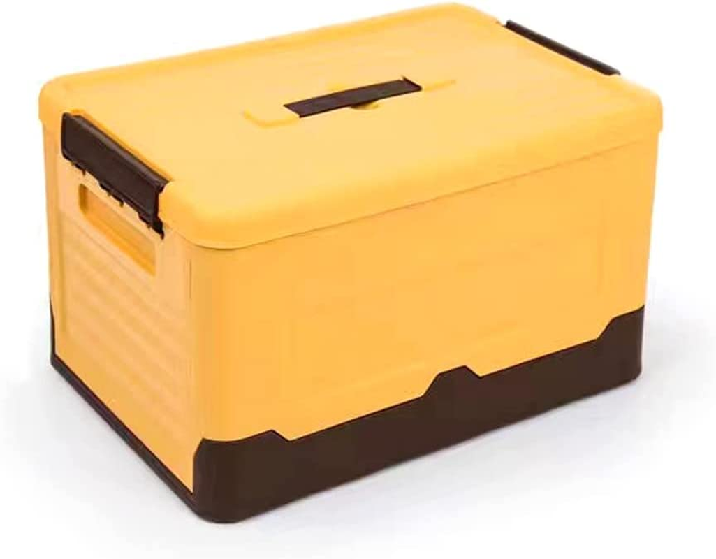Large Size Plastic Foldable Storage Cubes Bin Box Containers with Lid and Handles for Home, Office, Nursery, Closet, Bedroom, Car Box, Picnic, Storage Box S30 (Yellow, 40*28*23CM (15.7X11X9 Inches))