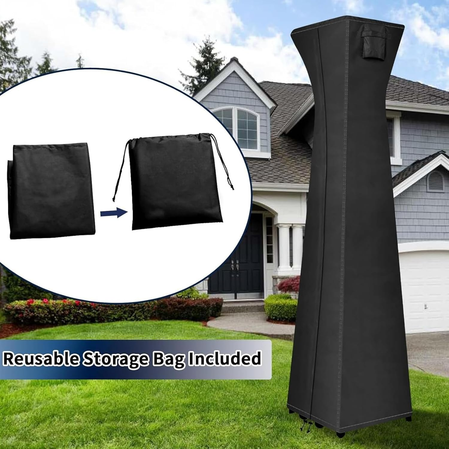 Pyramid Patio Heater Cover - 420D Heavy Duty Waterproof Windproof Protector | outside Pyramid Torch Heater Cover,For Lawn Deck Tan Garden Yard image number 3