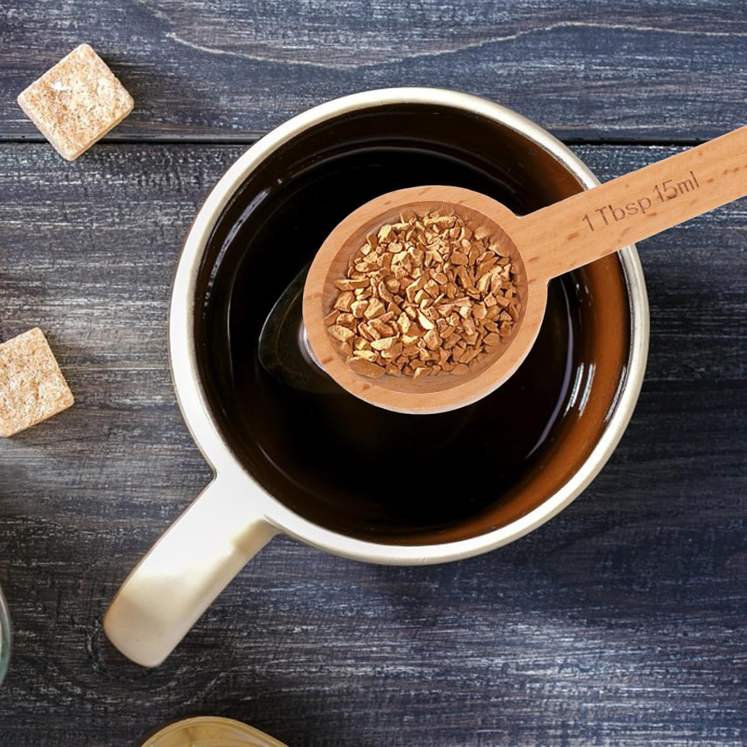 GALPADA 4Pcs Beech Wood Coffee Measuring Spoons 15Ml Wooden Coffee Scoops with Markings Small Measuring Spoons and Tea Kitchen Accessories image number 2