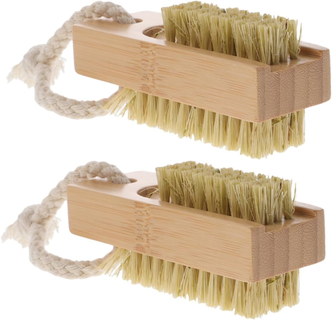 BATHVEVE 2Pcs Nail Art Brush Fingernail Cleaning Brush Soft Bristles Wood Handle for Women