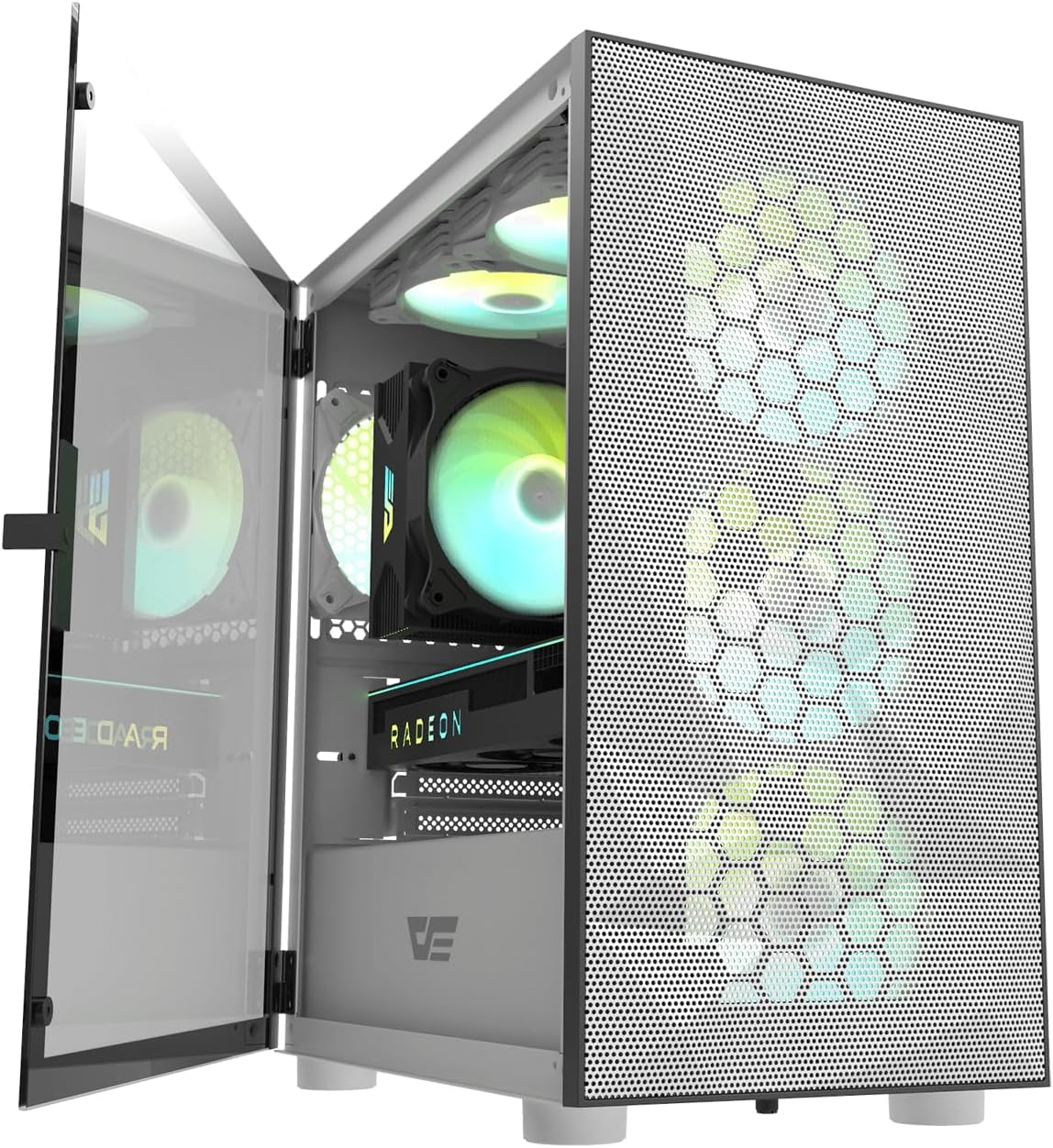 Darkflash DLM21 MESH Micro ATX Mini ITX Tower Microatx White Computer Case with Door Opening Tempered Glass Side Panel & Mesh Front Panel (White) image number 6