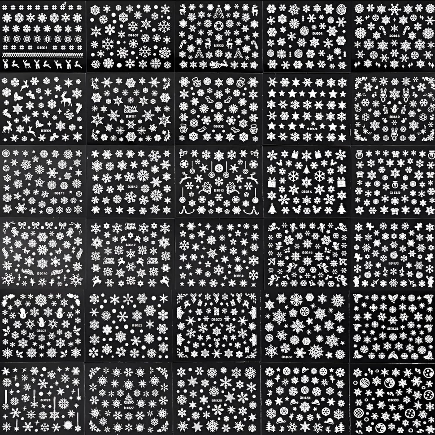 MILIOG 30 Sheets Christmas Nail Art Stickers Decals 3D Self-Adhesive Snowflake Nail Stickers White Snowmen Santa Claus Elk Nail Supplies New Year DIY Nail Decals image number 1