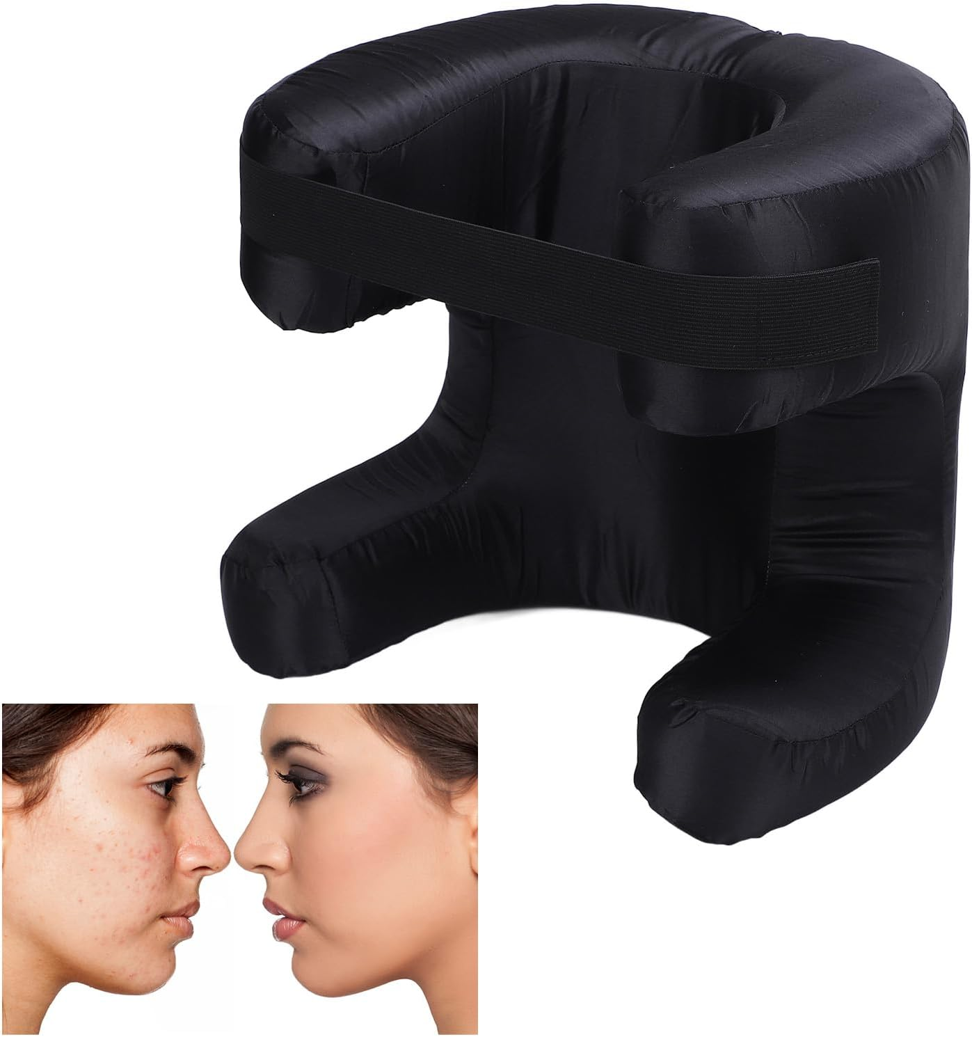 Face Pillow, Silk Fabric Memory Foam Soft Cushioning, Ergonomic Beauty Pillow for Back Sleep, anti Wrinkle Pillow, Back Sleep Training Pillow (Black) image number 6
