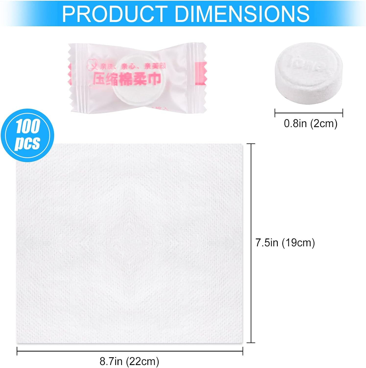 RETON 100 PCS Compressed Towels, Portable Compressed Towel Tablets, Mini Cotton Coin Tissue Disposable Compressed Face Towel, Travel Washcloth Toilet Paper Tablets for Travel Home Camping Outdoor image number 3